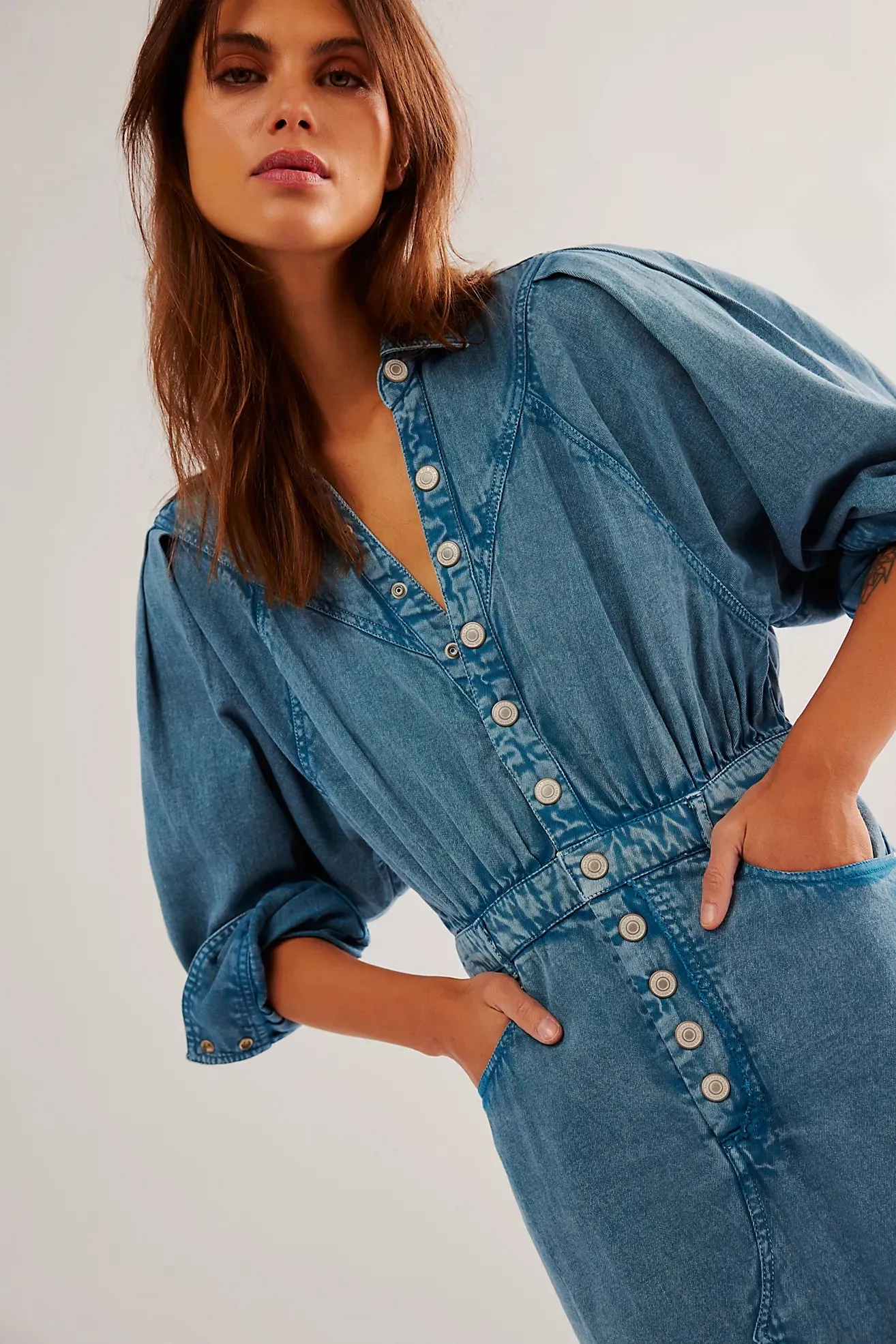 FREE PEOPLE Mad Love denim midi dress-Skyfall