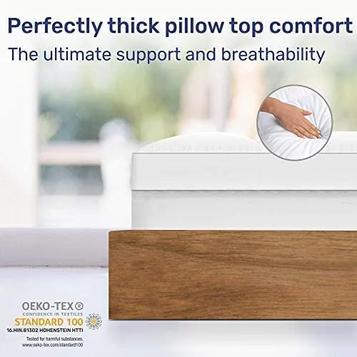 Full-Size Mattress Topper Pillow Top - Pure Cotton Top Quilted Plush Mattress Pad, Optimum Thickness with Premium Down Alternative Fill, Deep Pocket for Mattress 18 Inches