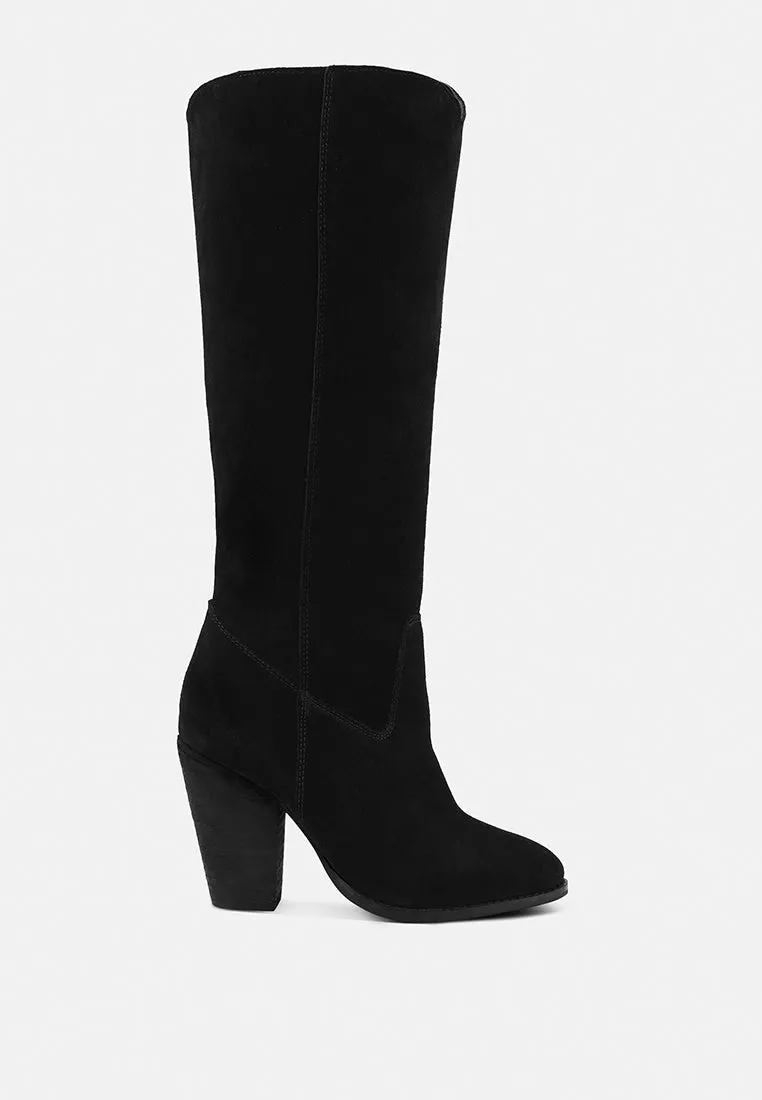 GREAT-STORM Black Suede Leather Calf Boots