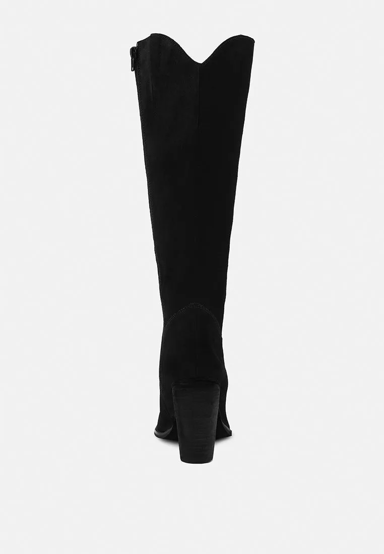 GREAT-STORM Black Suede Leather Calf Boots