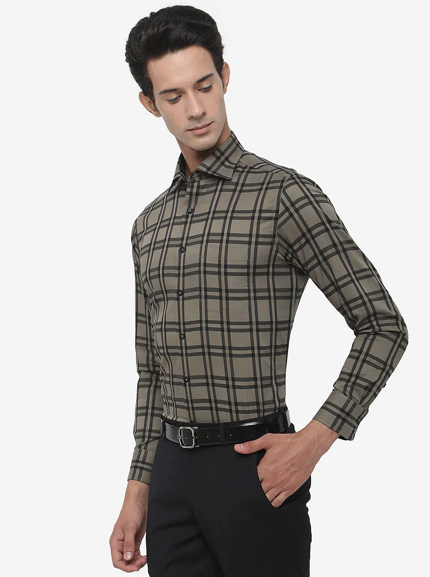 Green & Black Checked Slim Fit Formal Shirt | Metal