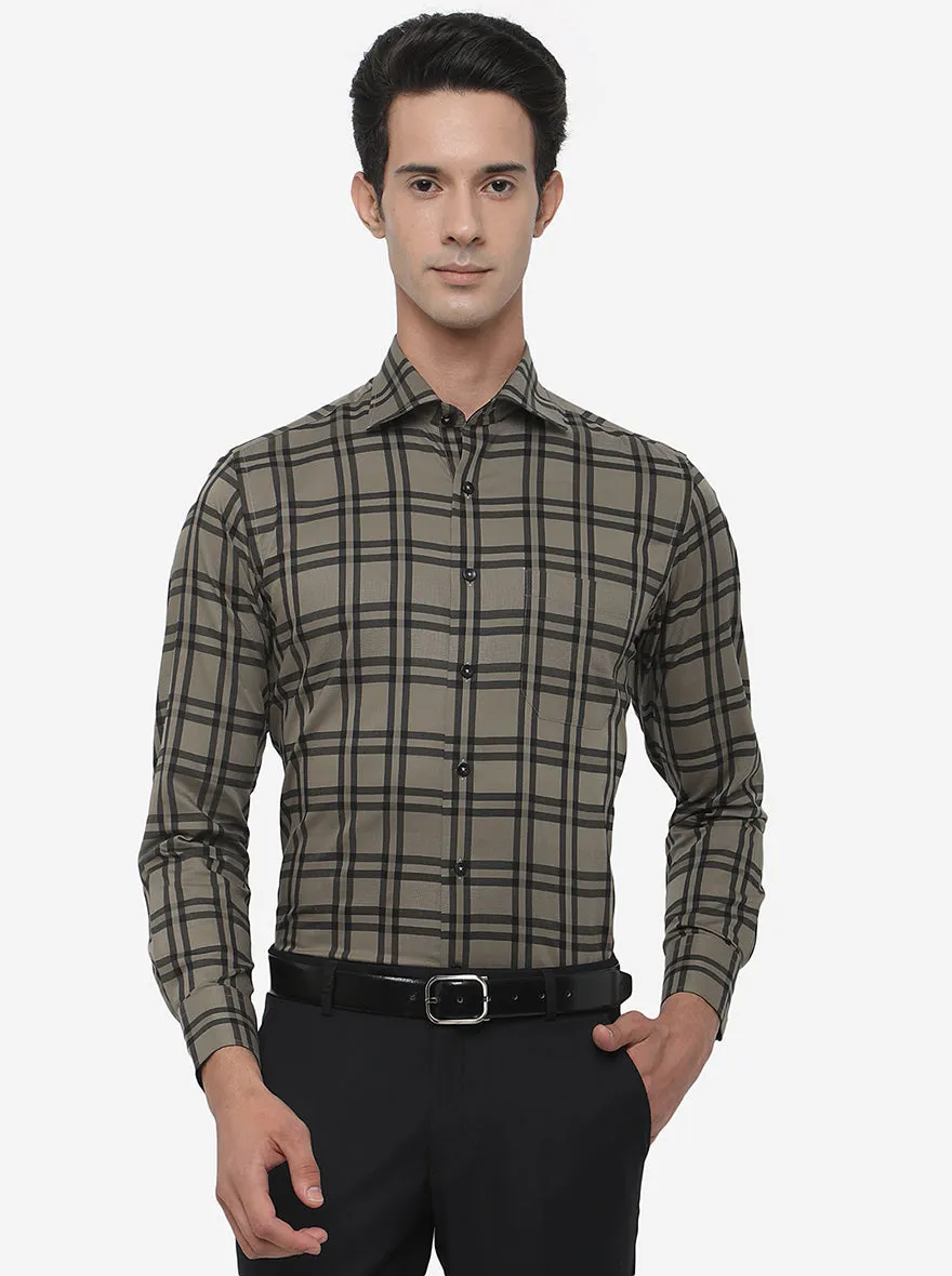 Green & Black Checked Slim Fit Formal Shirt | Metal