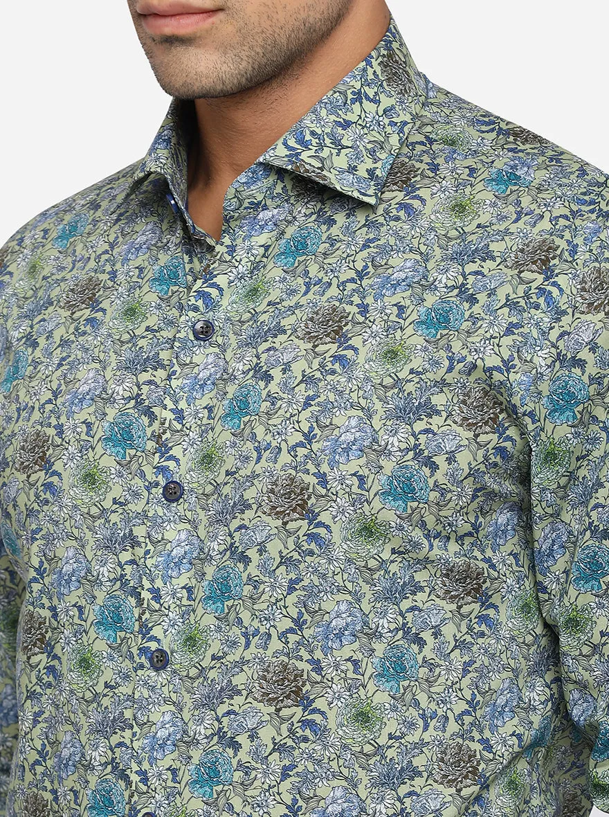 Green & Blue Printed Slim Fit Party Wear Shirt | JB Studio