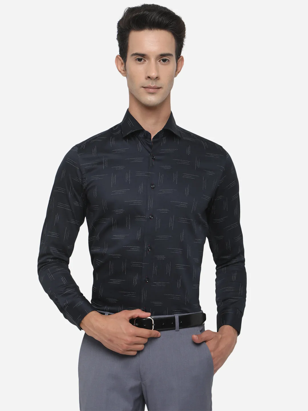 Grenish Blue Printed Slim Fit Party Wear Shirt | JB Studio