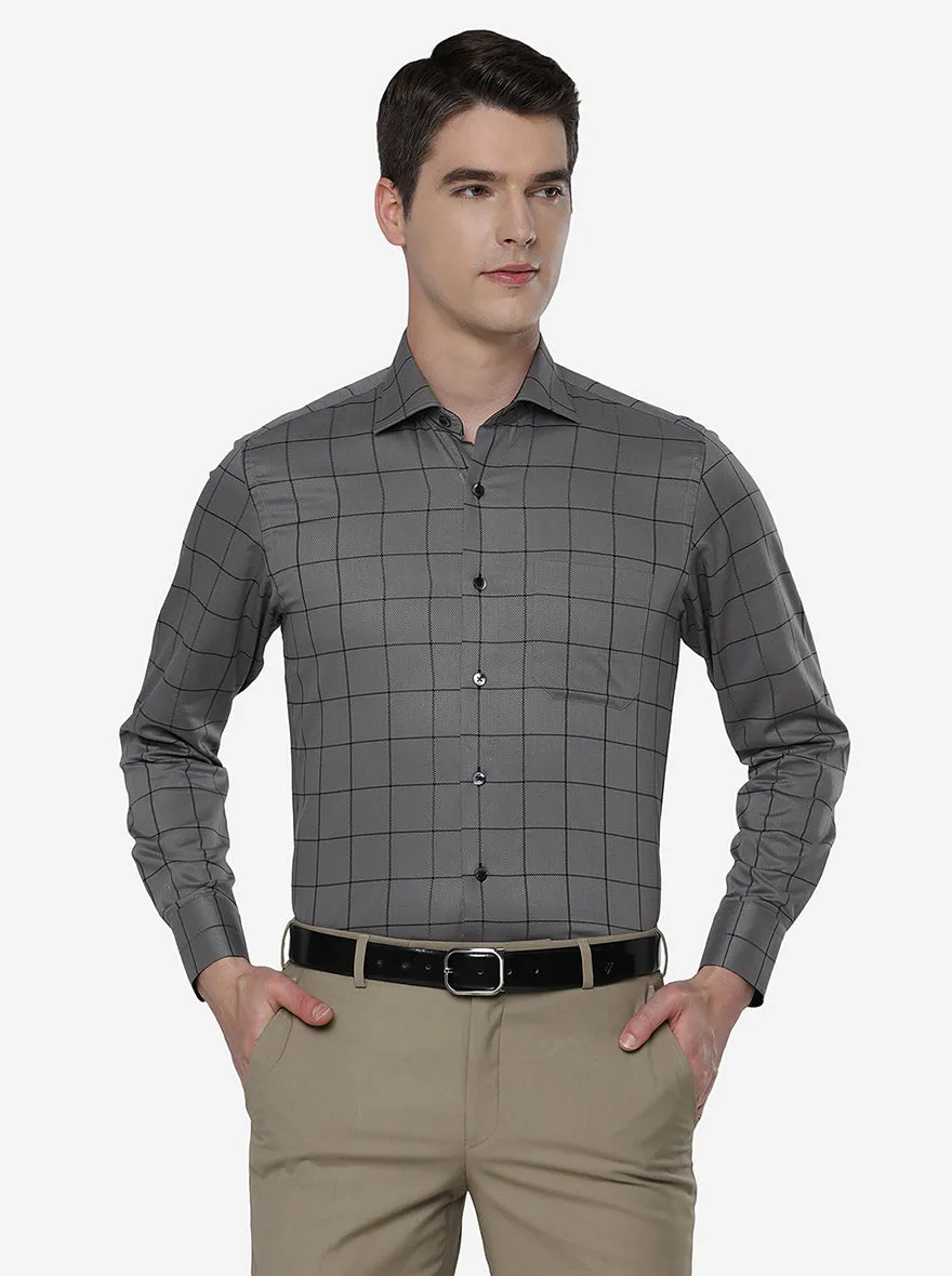 Grey & Black Checked Slim Fit Formal Shirt | Metal