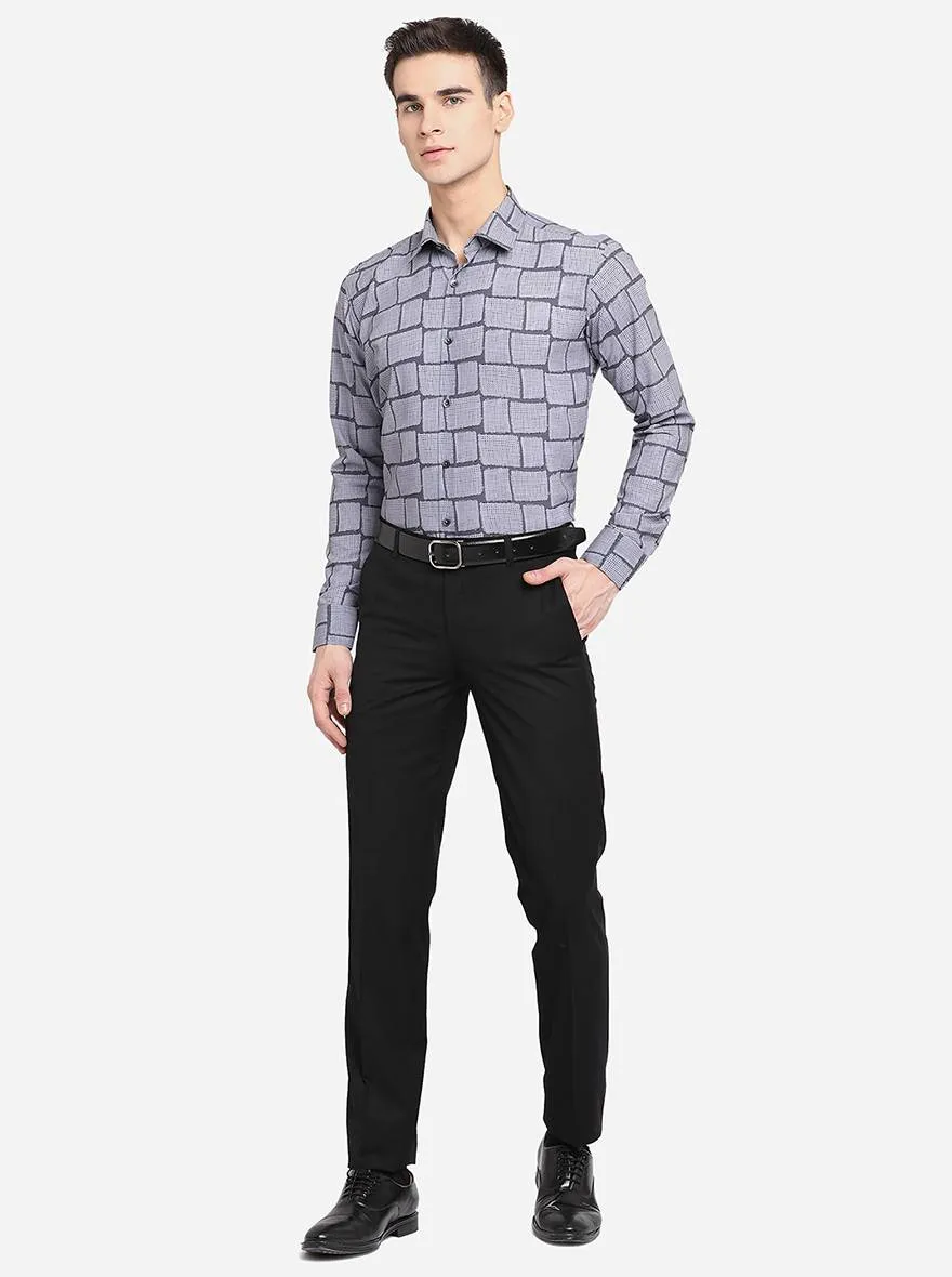 Grey & Black Printed Slim Fit Party Wear Shirt | JB Studio