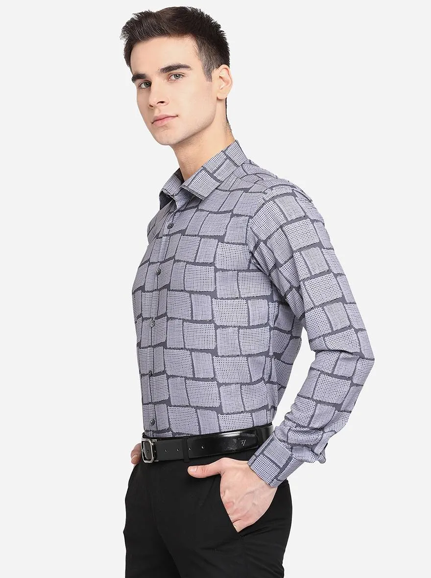 Grey & Black Printed Slim Fit Party Wear Shirt | JB Studio