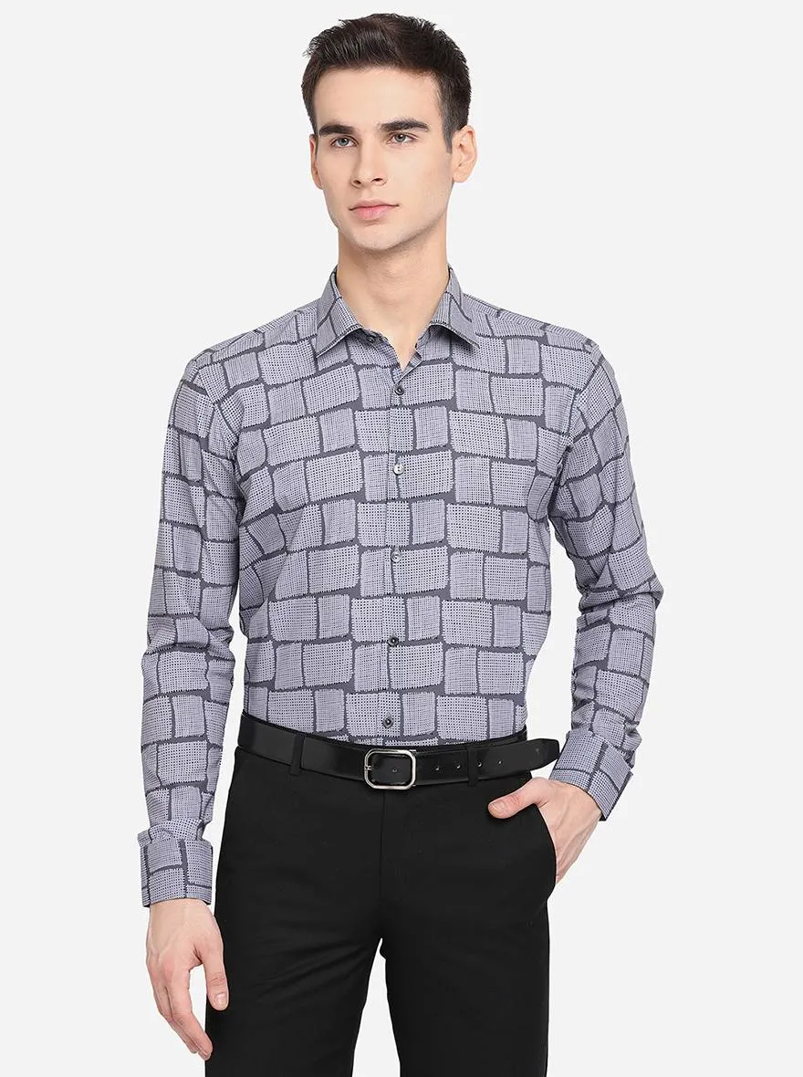 Grey & Black Printed Slim Fit Party Wear Shirt | JB Studio