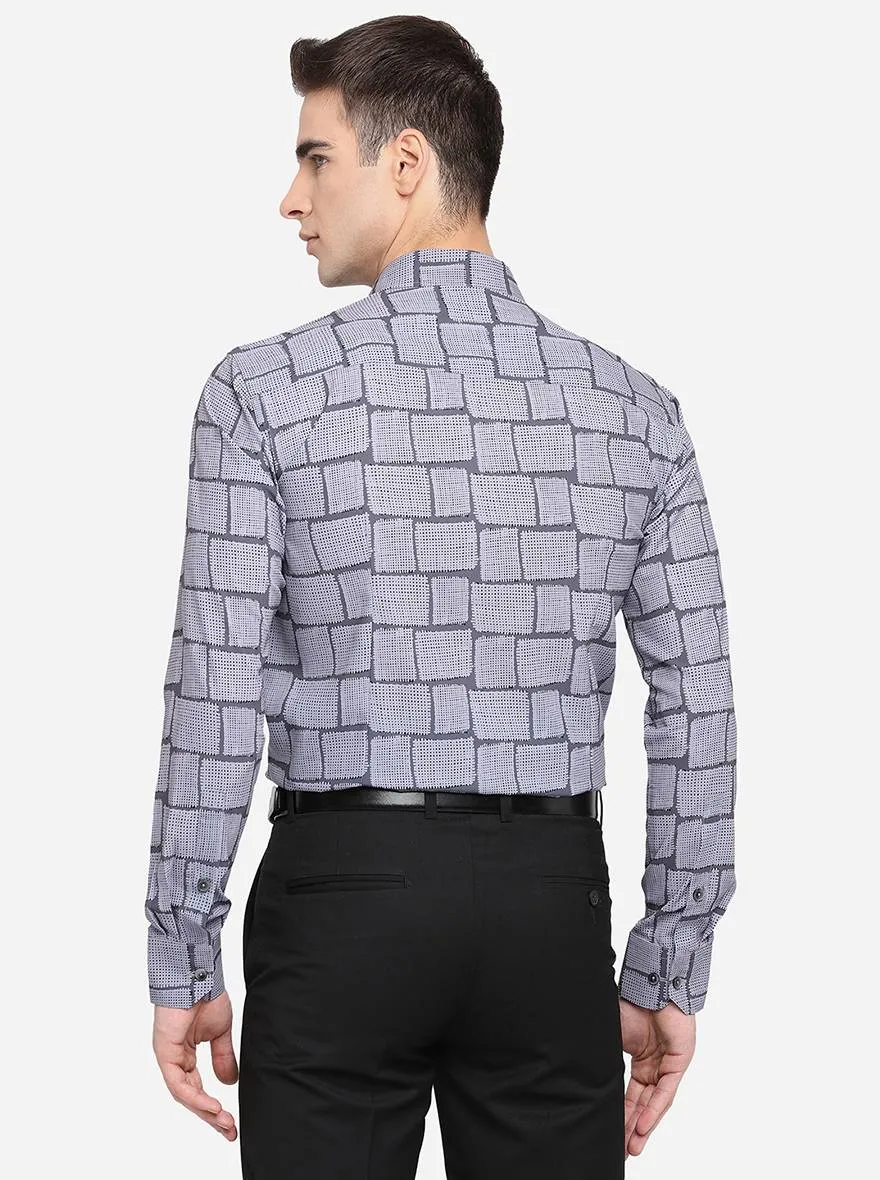 Grey & Black Printed Slim Fit Party Wear Shirt | JB Studio