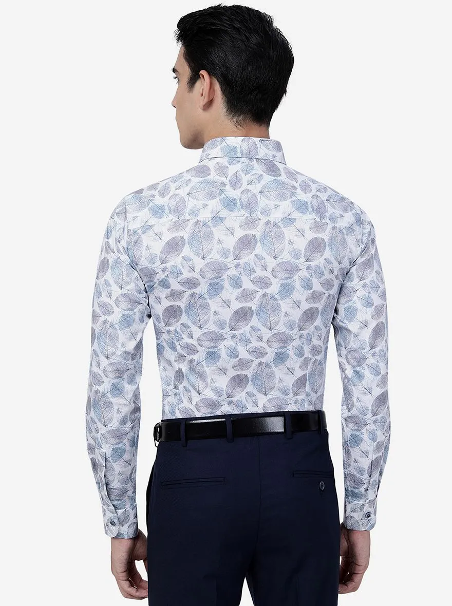 Grey Leaf Printed Slim Fit Party Wear Shirt | Wyre