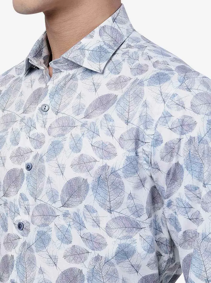 Grey Leaf Printed Slim Fit Party Wear Shirt | Wyre