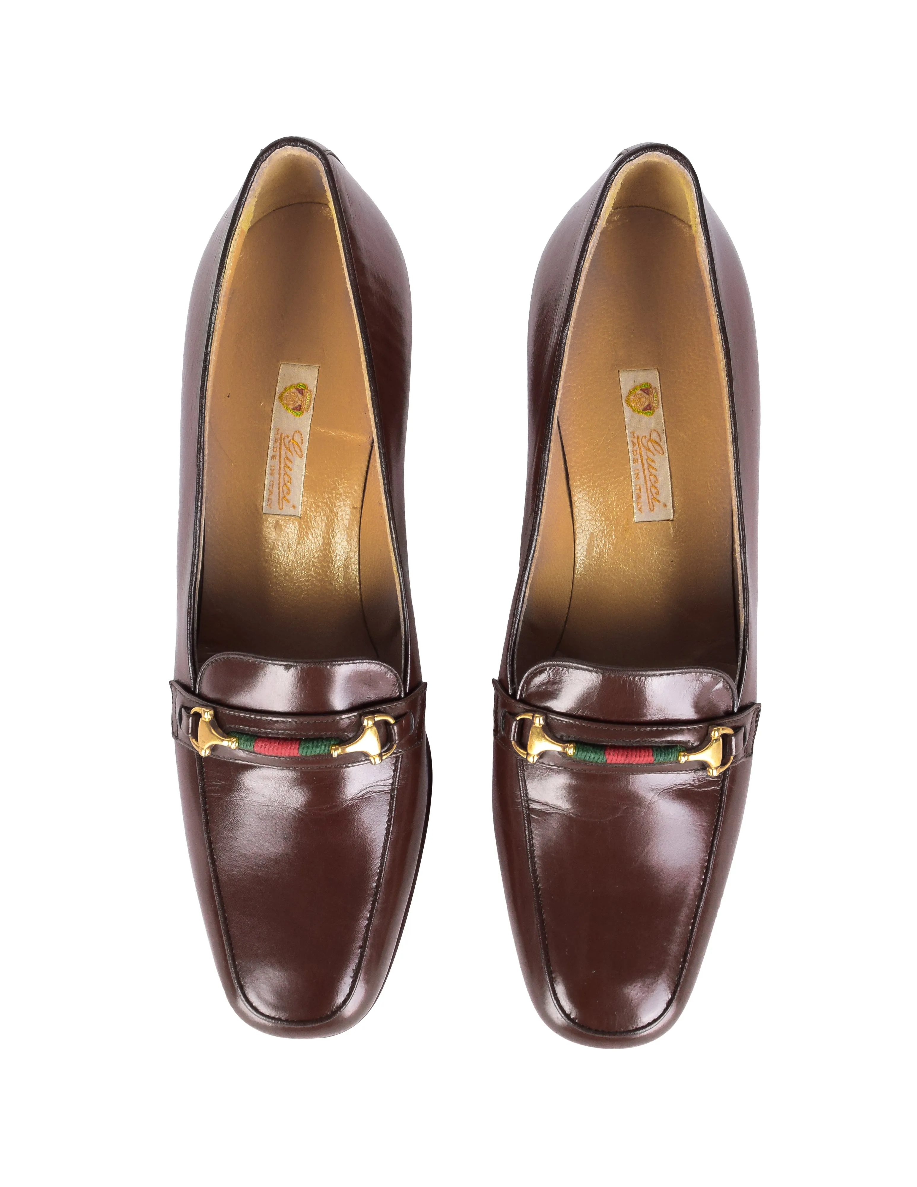 Gucci Vintage AW 1984 Brown Leather Horsebit Loafer Heels