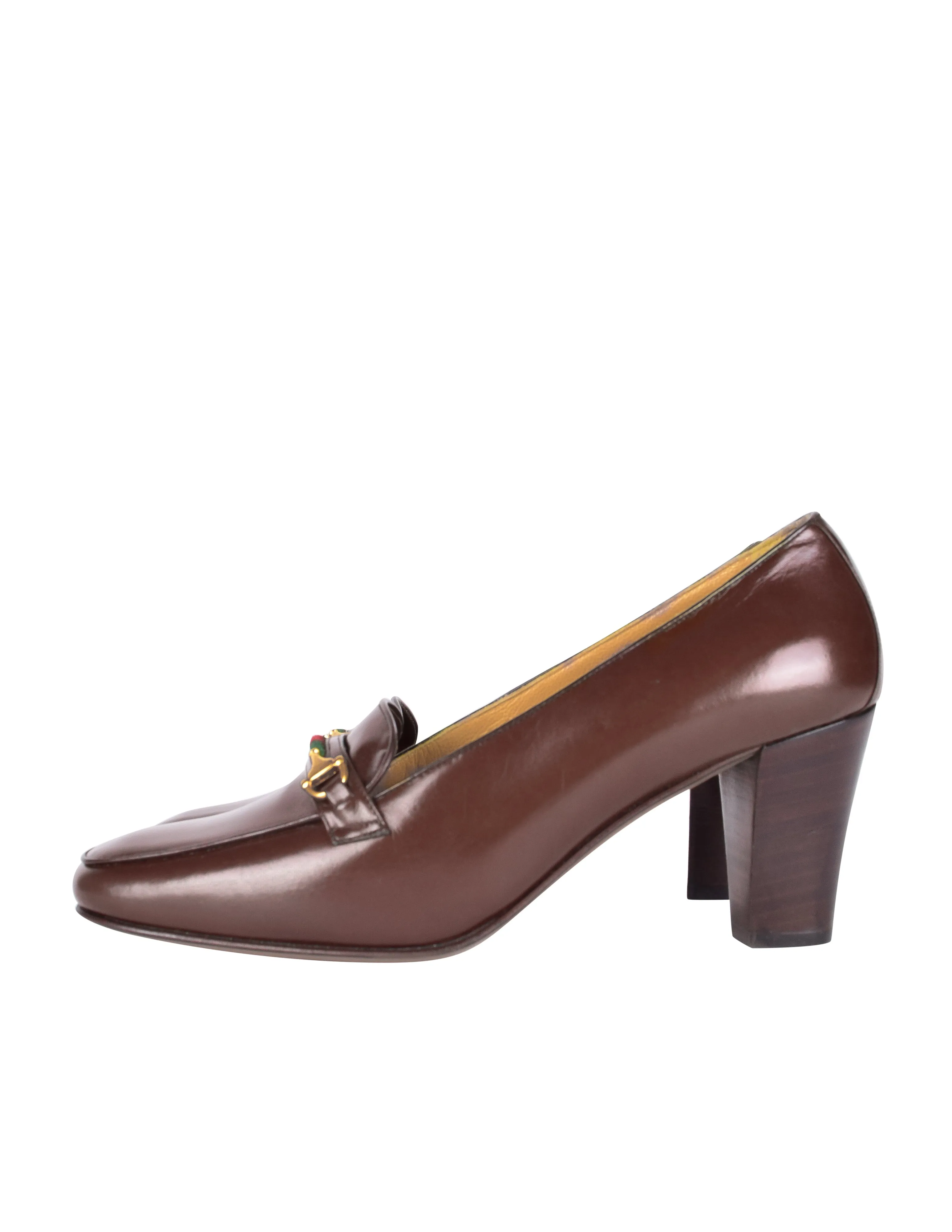 Gucci Vintage AW 1984 Brown Leather Horsebit Loafer Heels