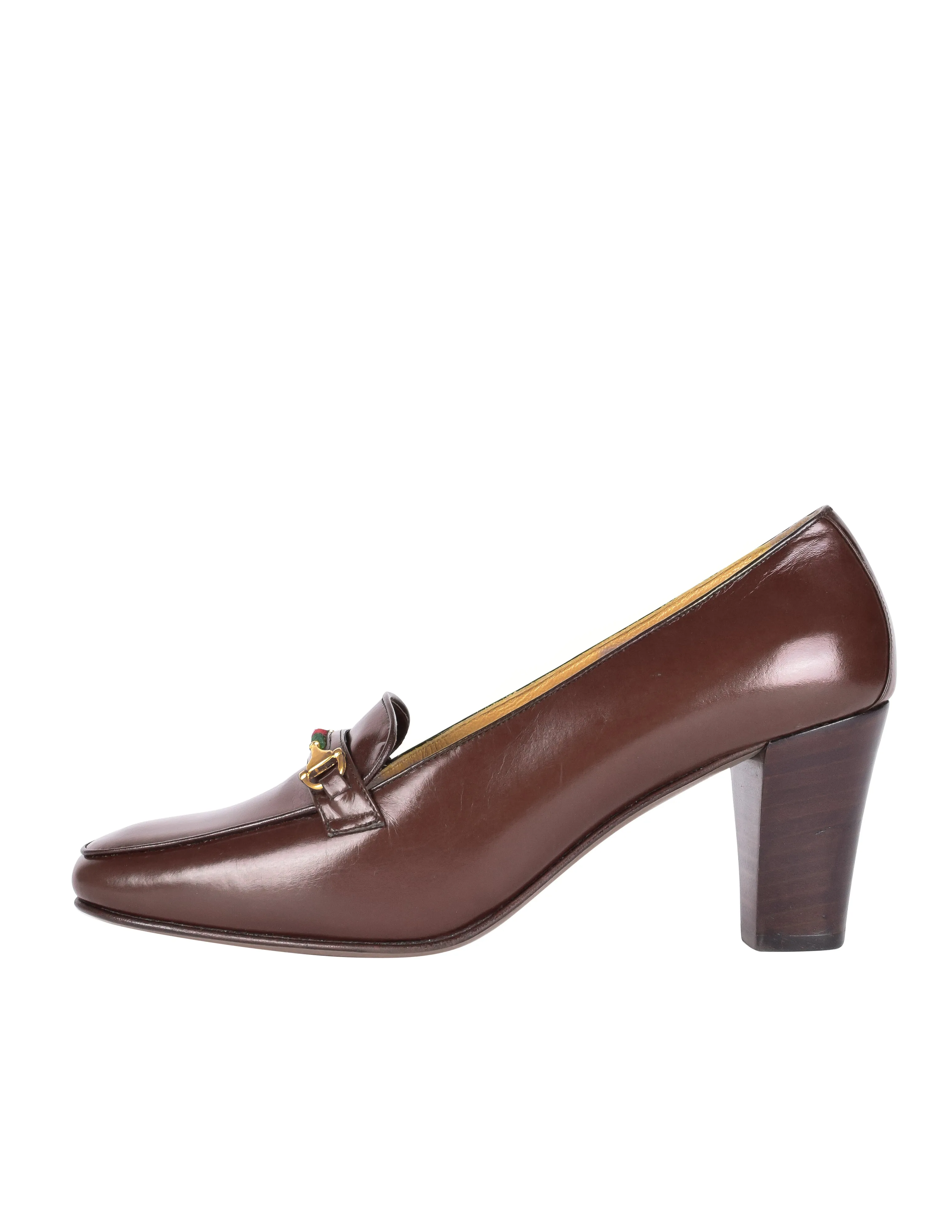 Gucci Vintage AW 1984 Brown Leather Horsebit Loafer Heels