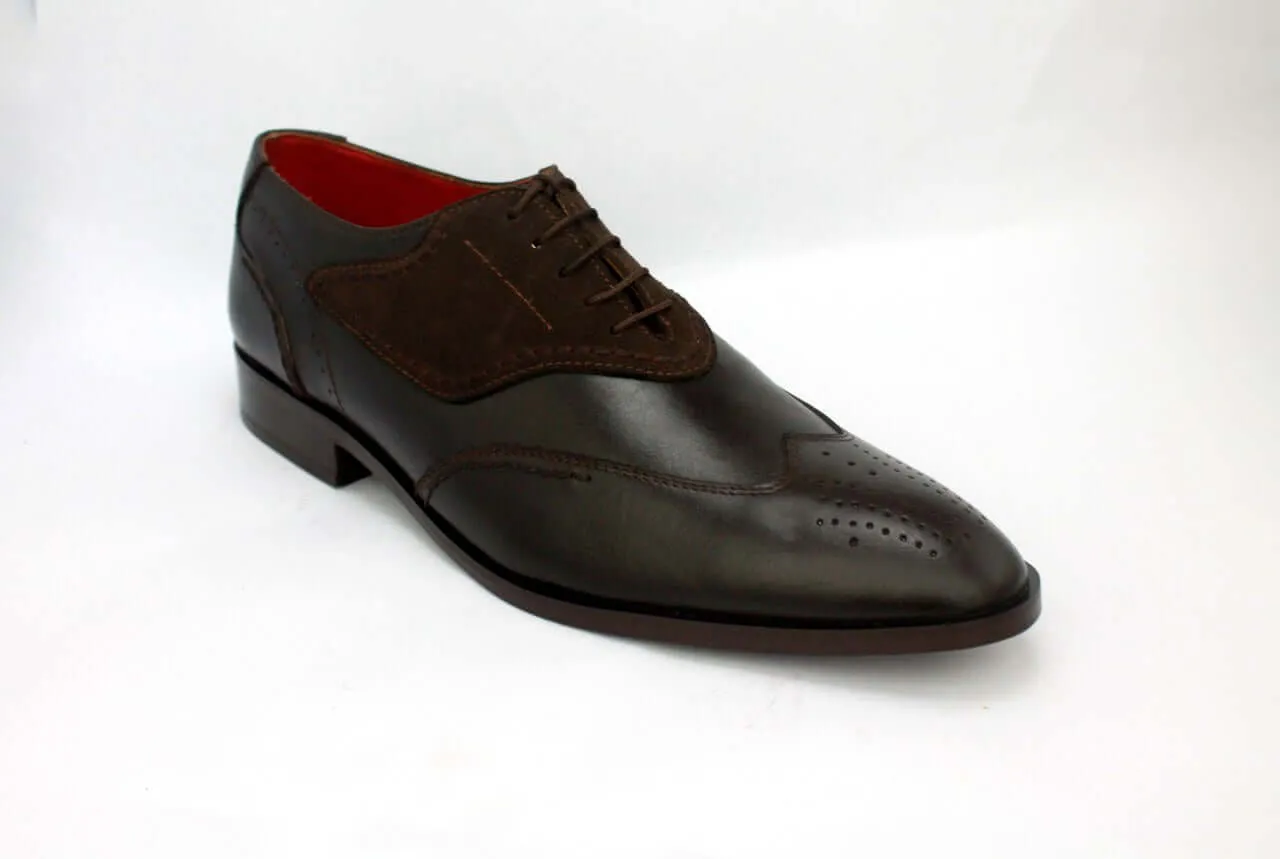 Handmade Men's Casual Shoes, Men's Brown Color Leather & Suede Wing Tip Lace Up Casual Shoes.