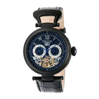 Heritor Automatic Ganzi Semi-Skeleton Leather-Band Watch