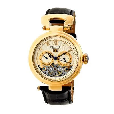 Heritor Automatic Ganzi Semi-Skeleton Leather-Band Watch