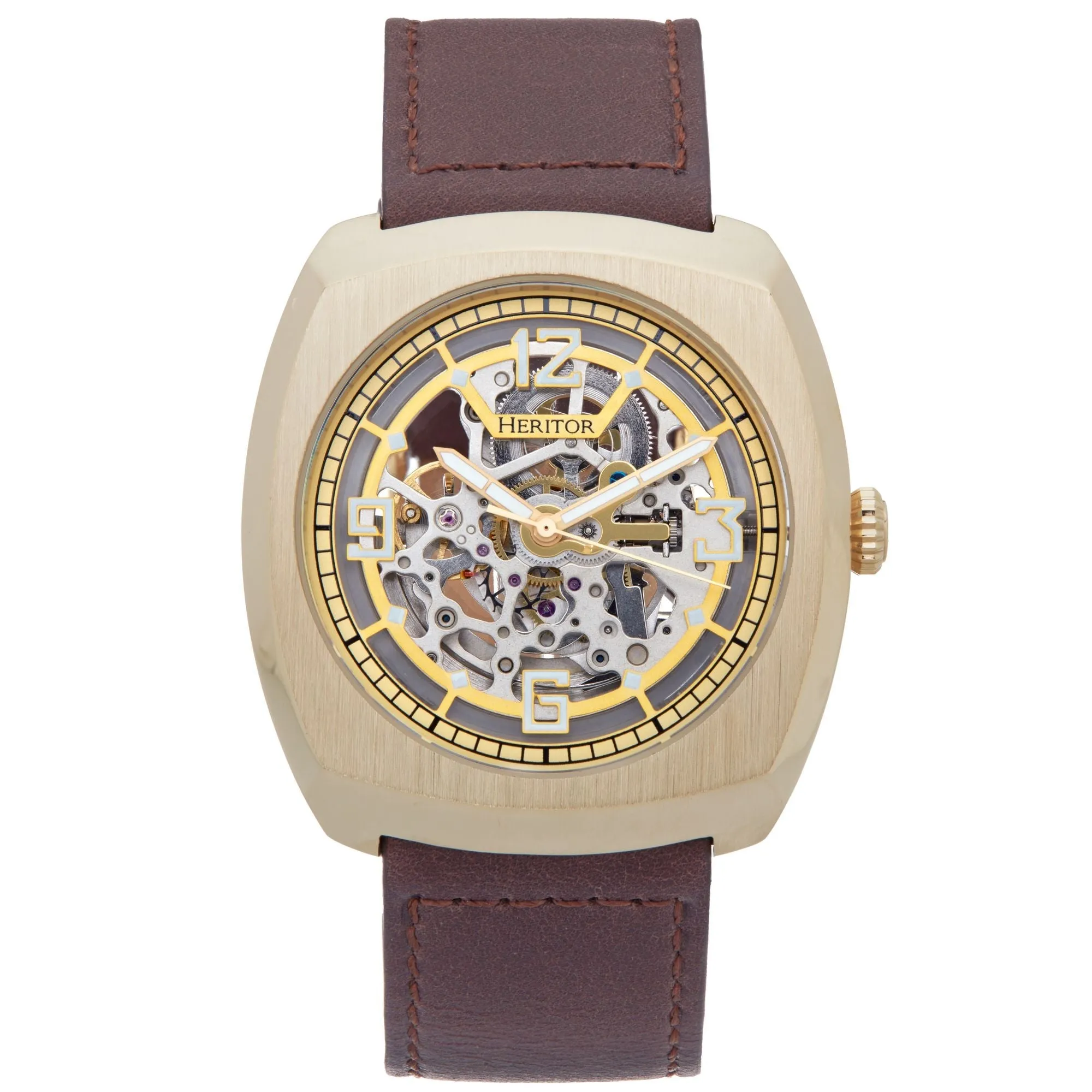 Heritor Automatic Gatling Skeletonized Leather-Band Watch