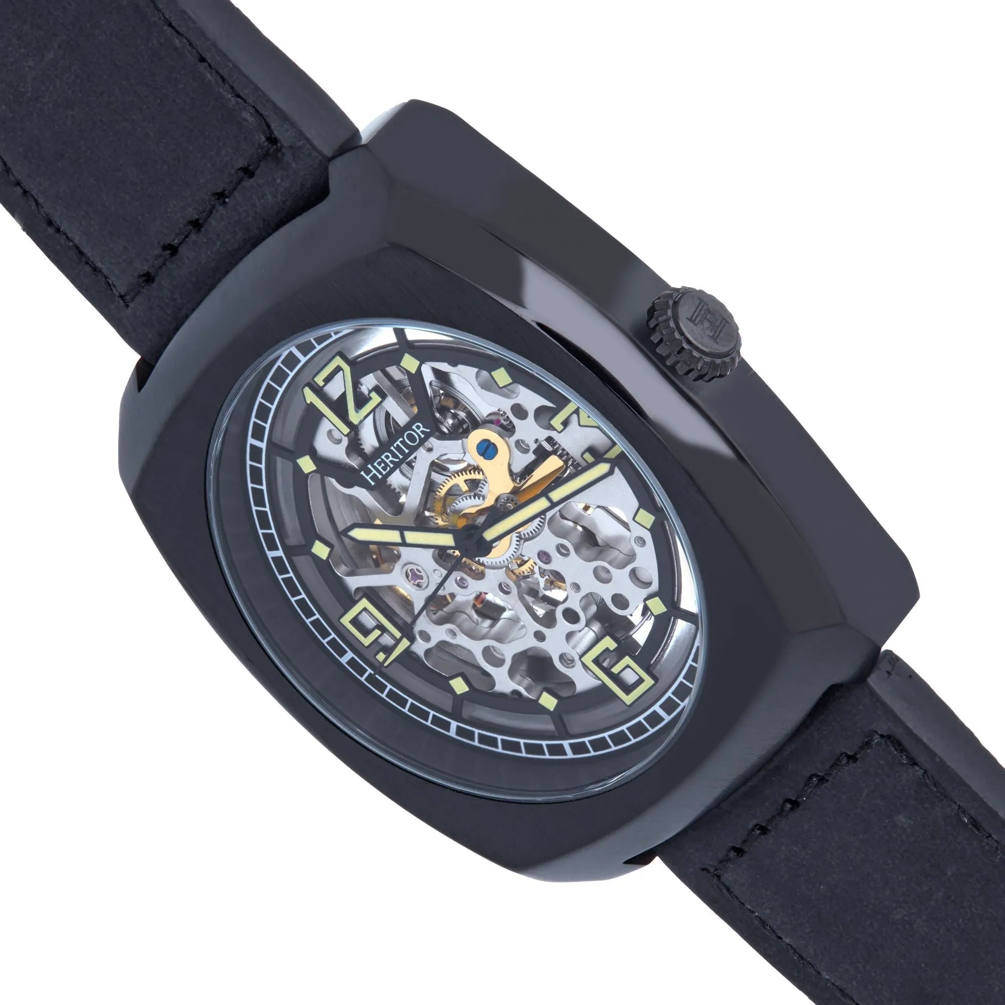 Heritor Automatic Gatling Skeletonized Leather-Band Watch