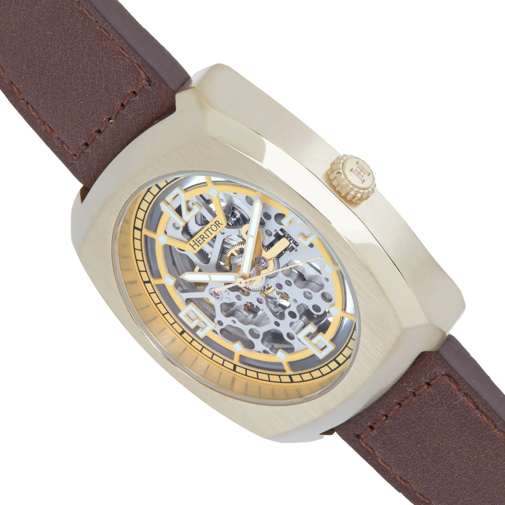 Heritor Automatic Gatling Skeletonized Leather-Band Watch