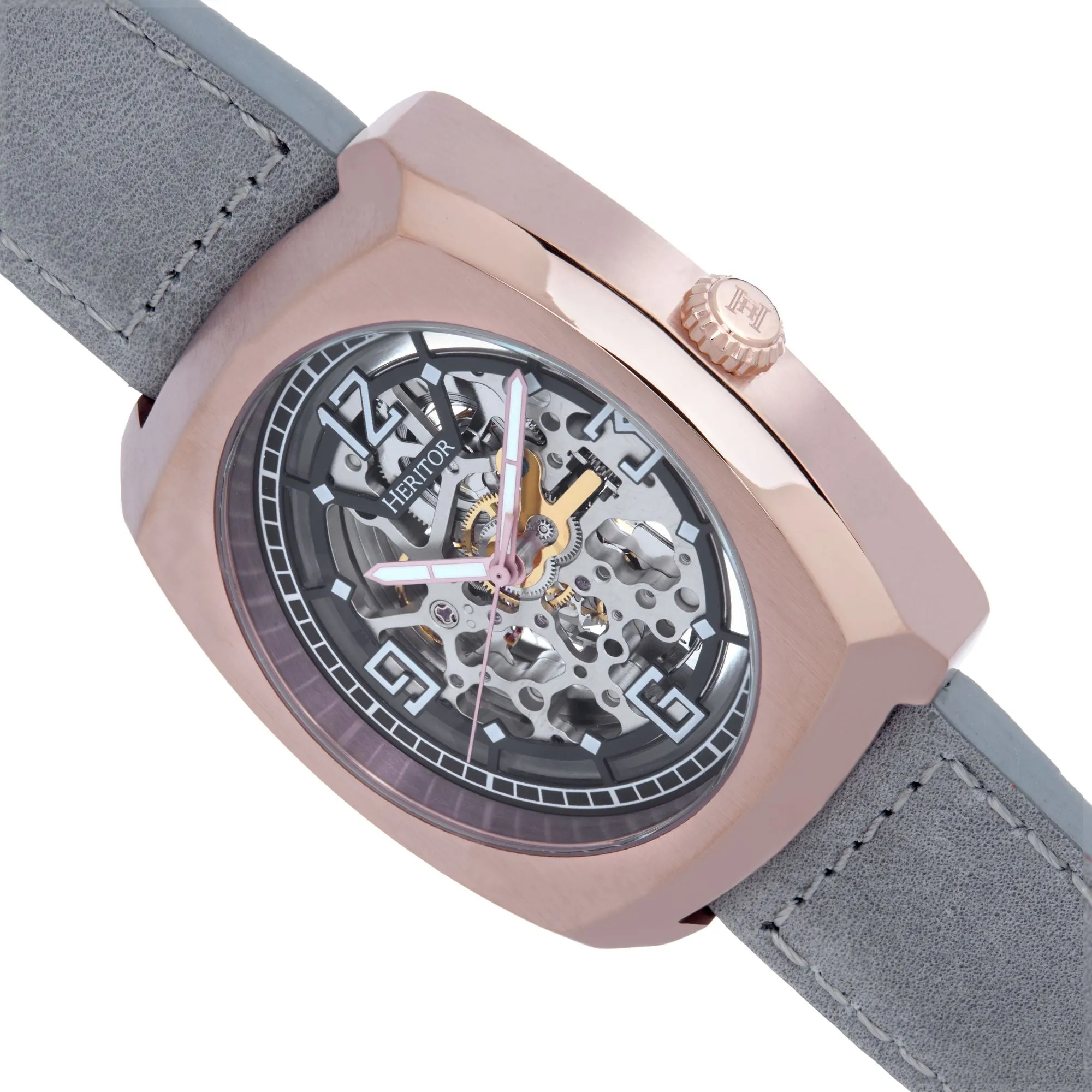 Heritor Automatic Gatling Skeletonized Leather-Band Watch