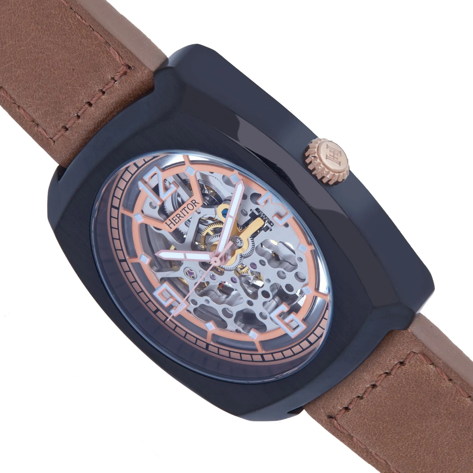 Heritor Automatic Gatling Skeletonized Leather-Band Watch