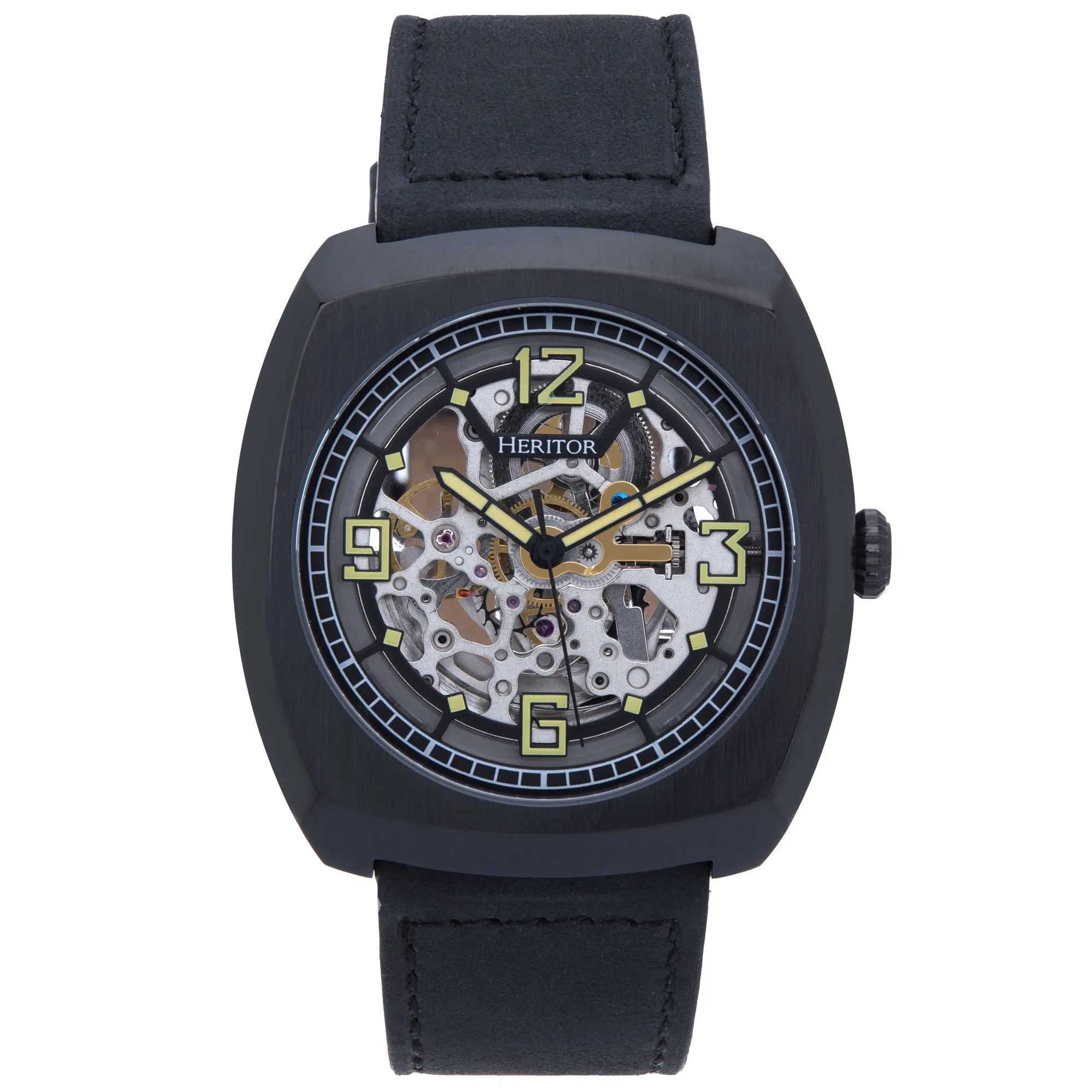 Heritor Automatic Gatling Skeletonized Leather-Band Watch