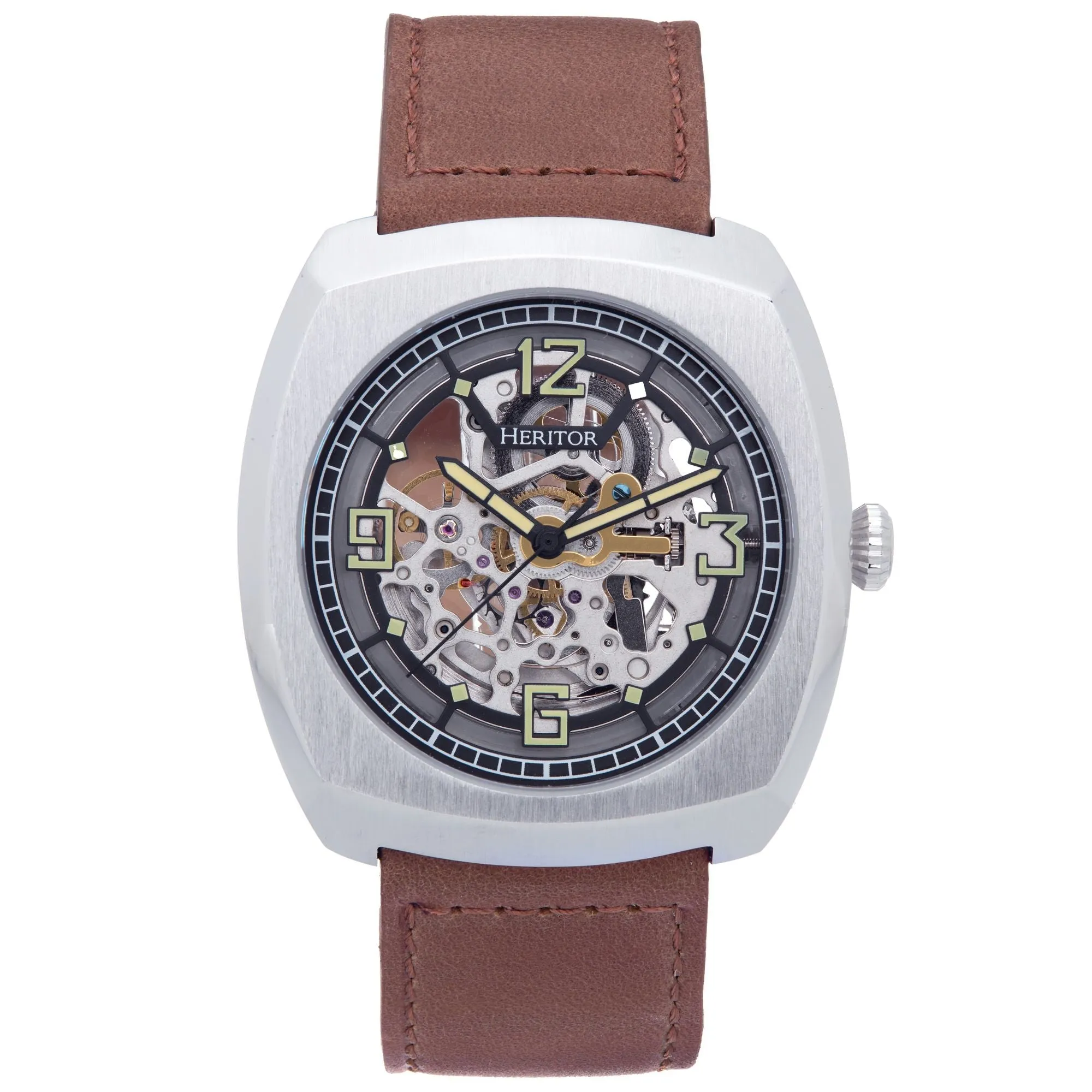 Heritor Automatic Gatling Skeletonized Leather-Band Watch