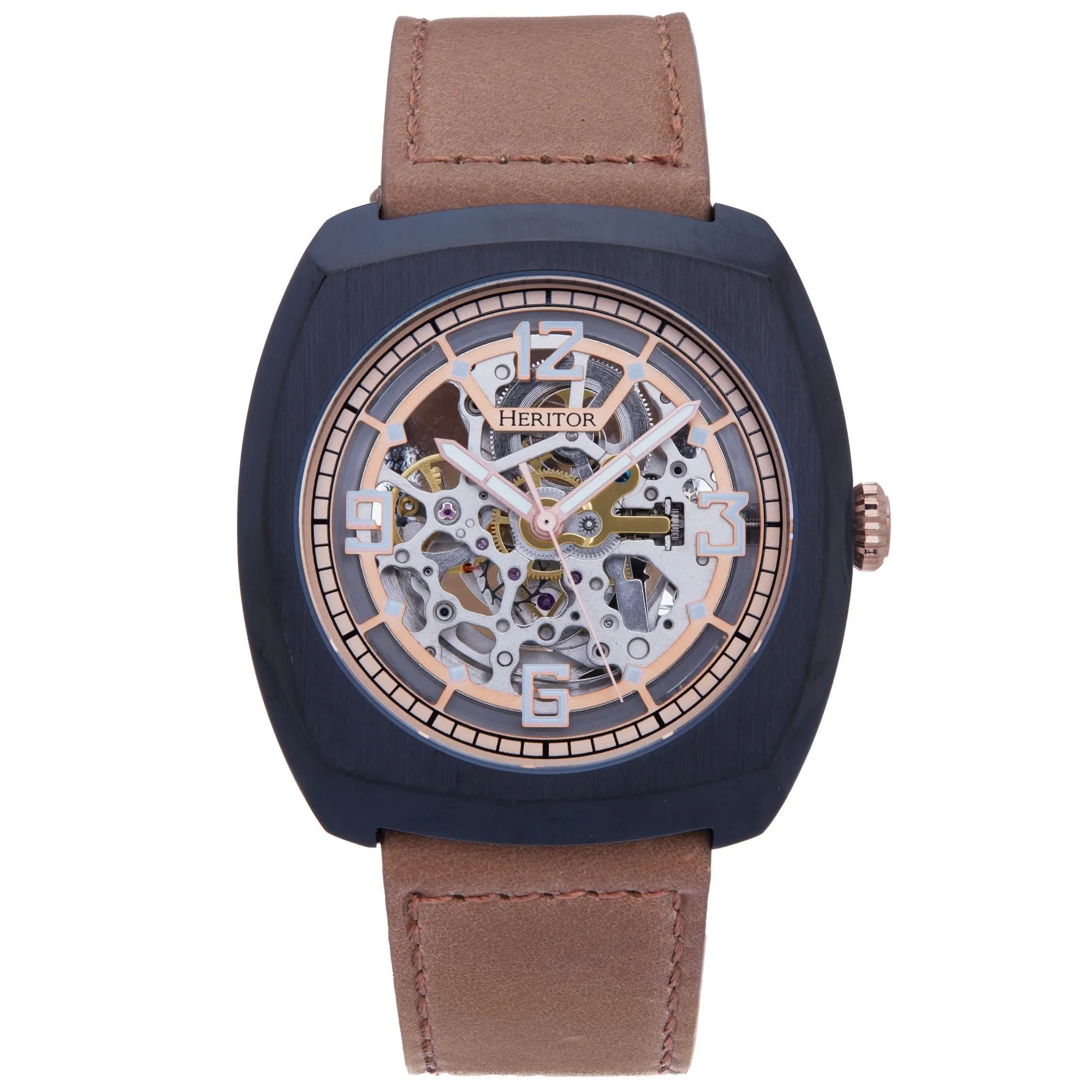 Heritor Automatic Gatling Skeletonized Leather-Band Watch