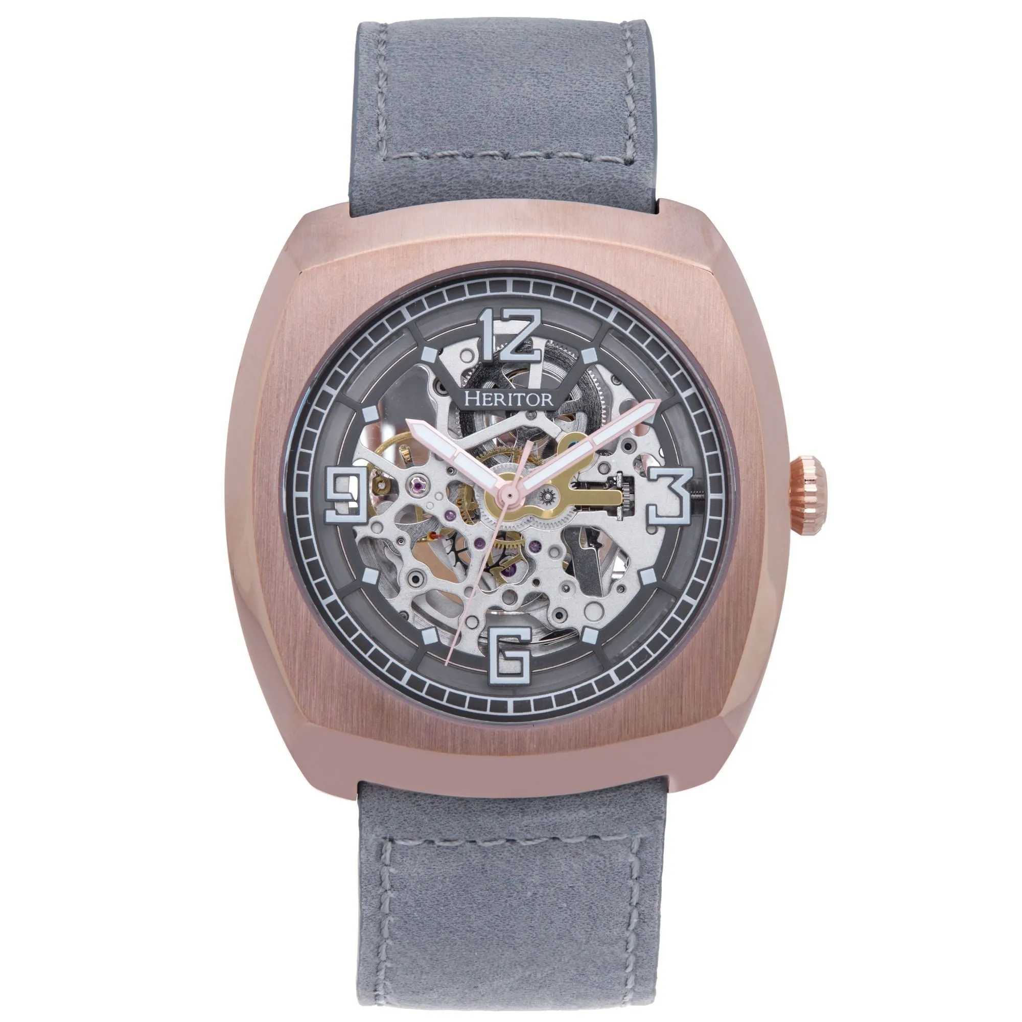 Heritor Automatic Gatling Skeletonized Leather-Band Watch