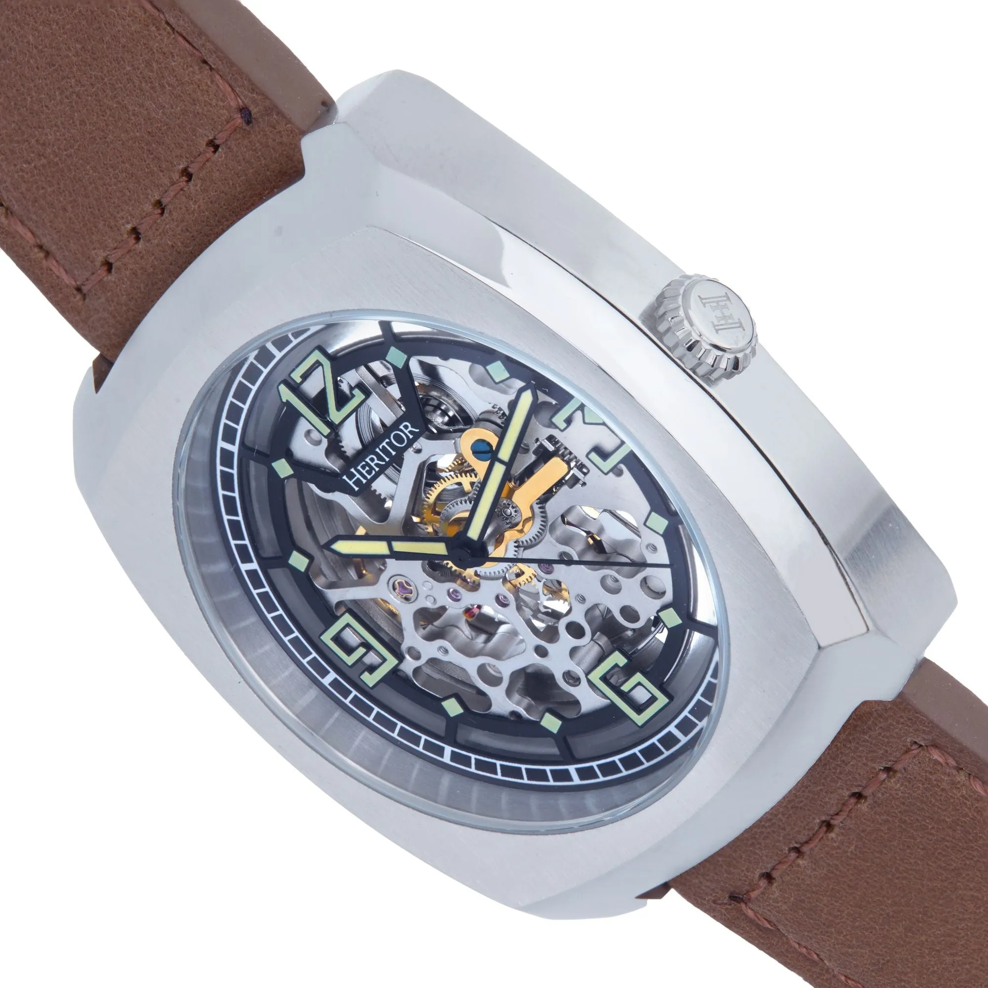 Heritor Automatic Gatling Skeletonized Leather-Band Watch