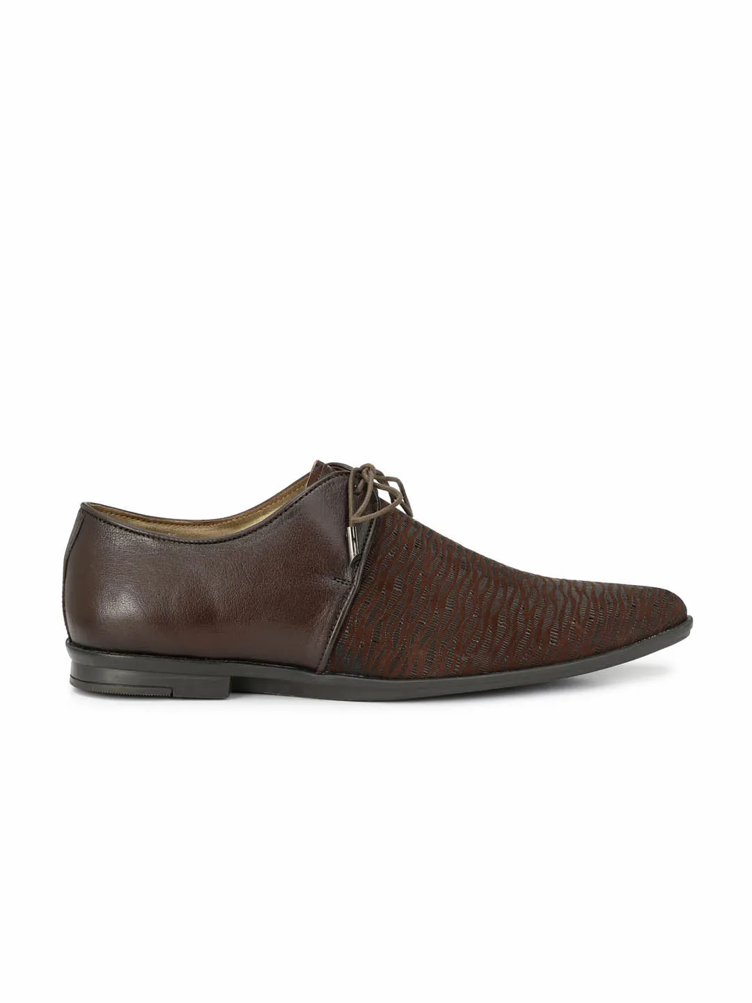 Hitz Men's Brown Leather Lace-up Party Wear Shoes