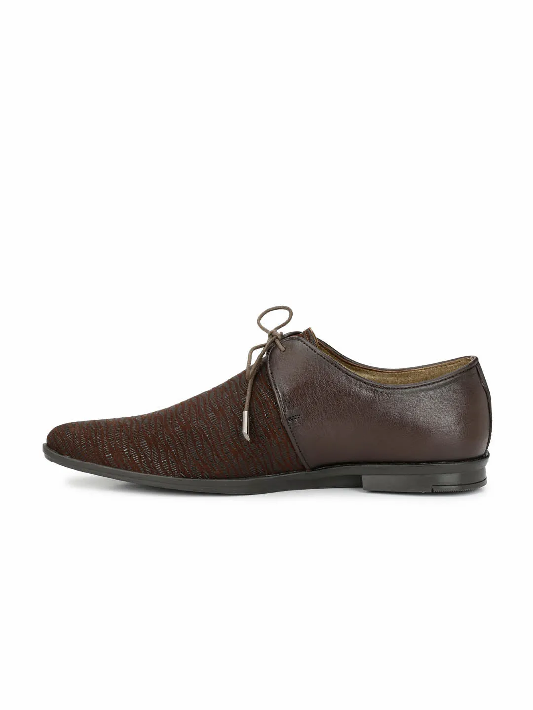 Hitz Men's Brown Leather Lace-up Party Wear Shoes