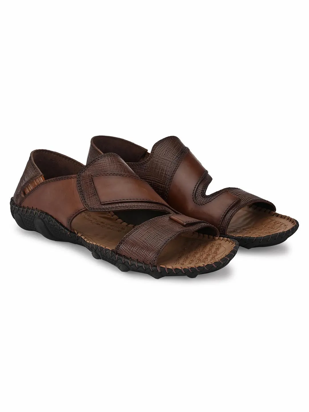 Hitz Men's Brown Leather Slip-On Casual Sandals