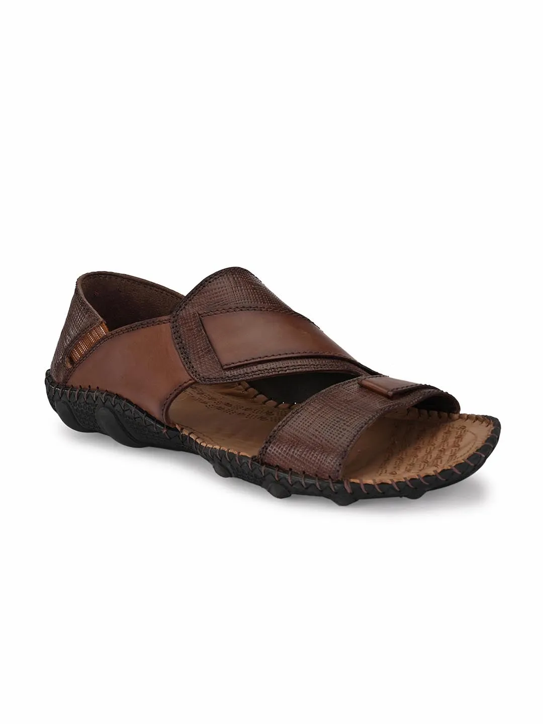 Hitz Men's Brown Leather Slip-On Casual Sandals