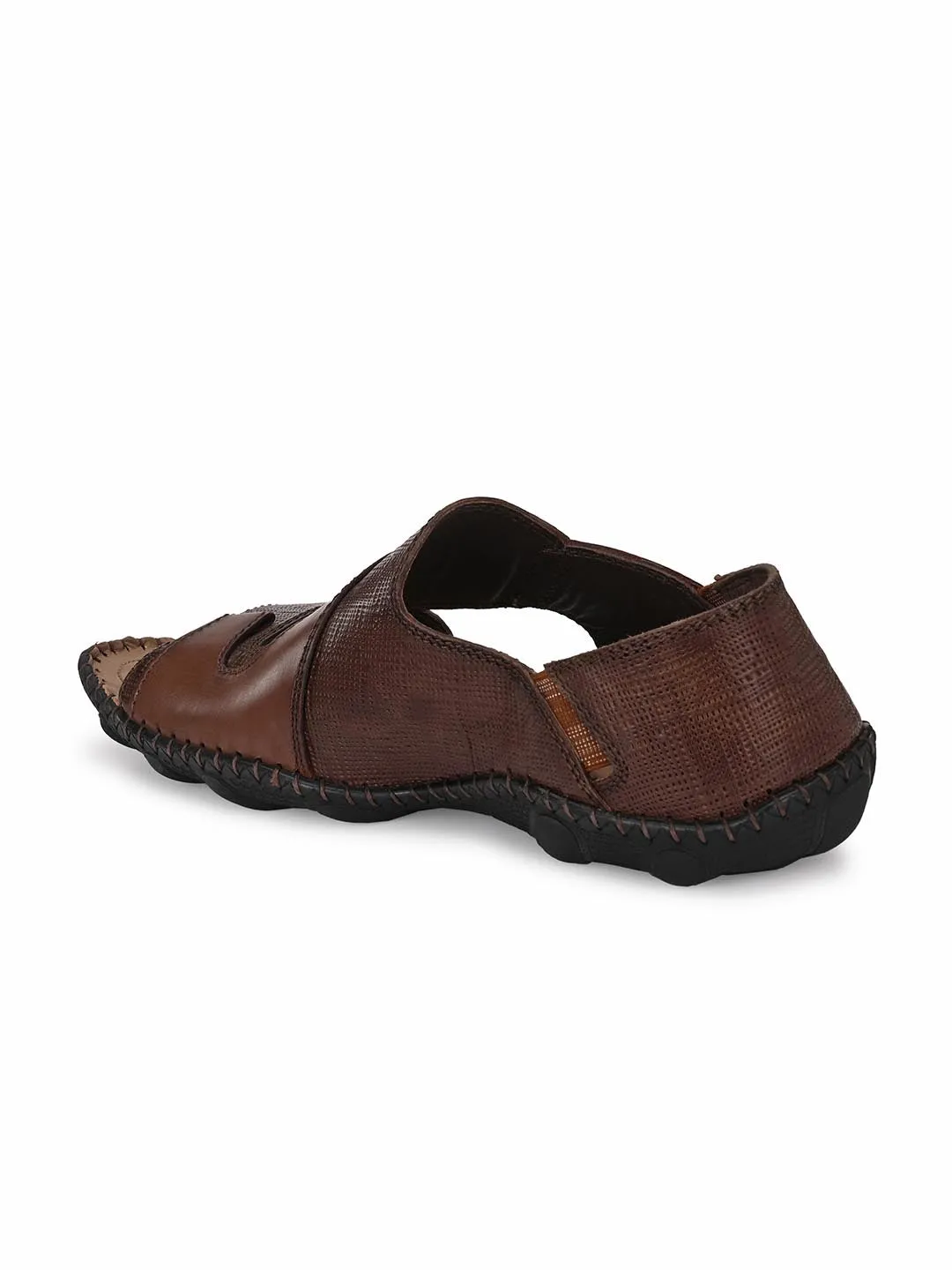 Hitz Men's Brown Leather Slip-On Casual Sandals