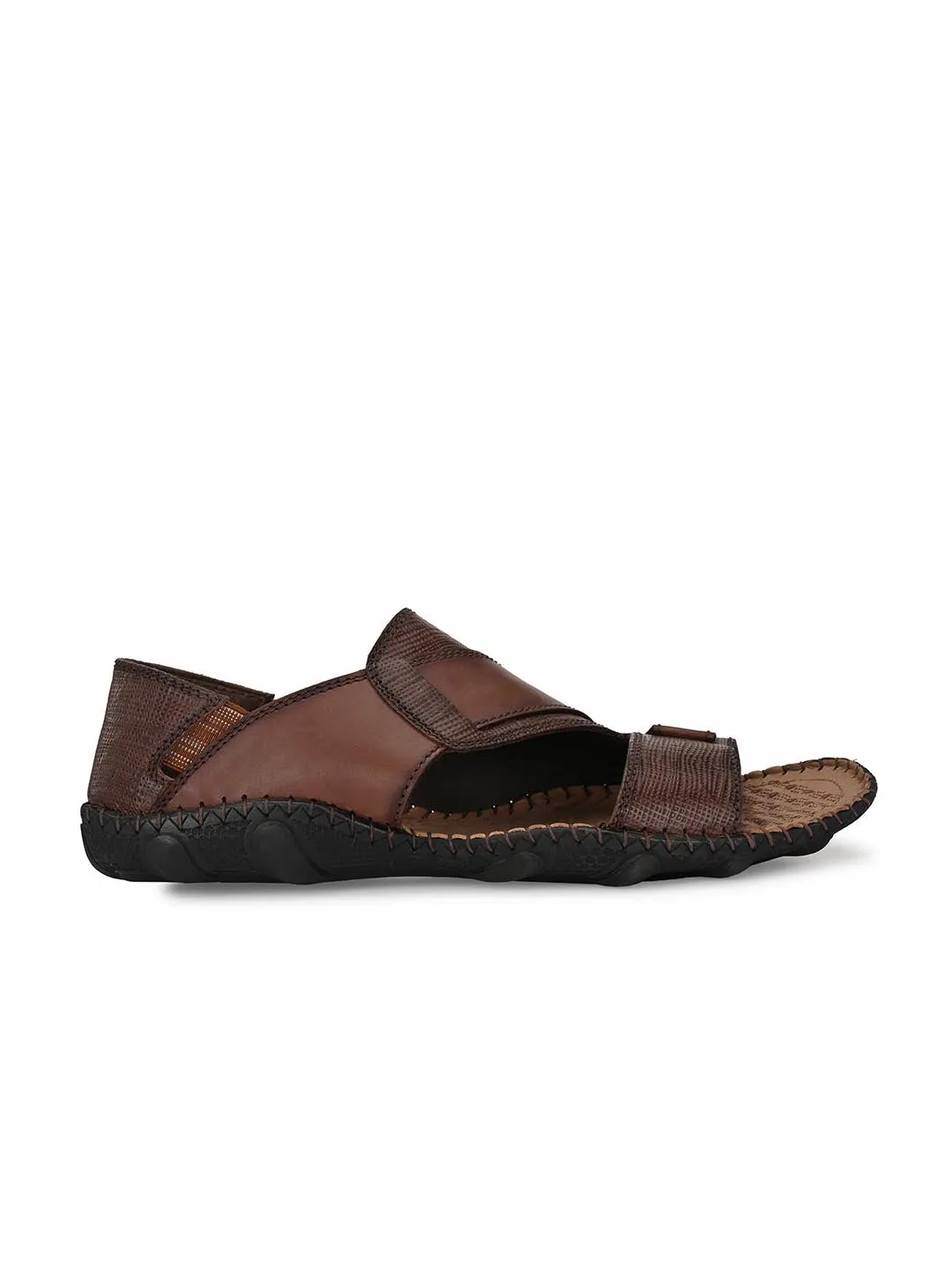 Hitz Men's Brown Leather Slip-On Casual Sandals