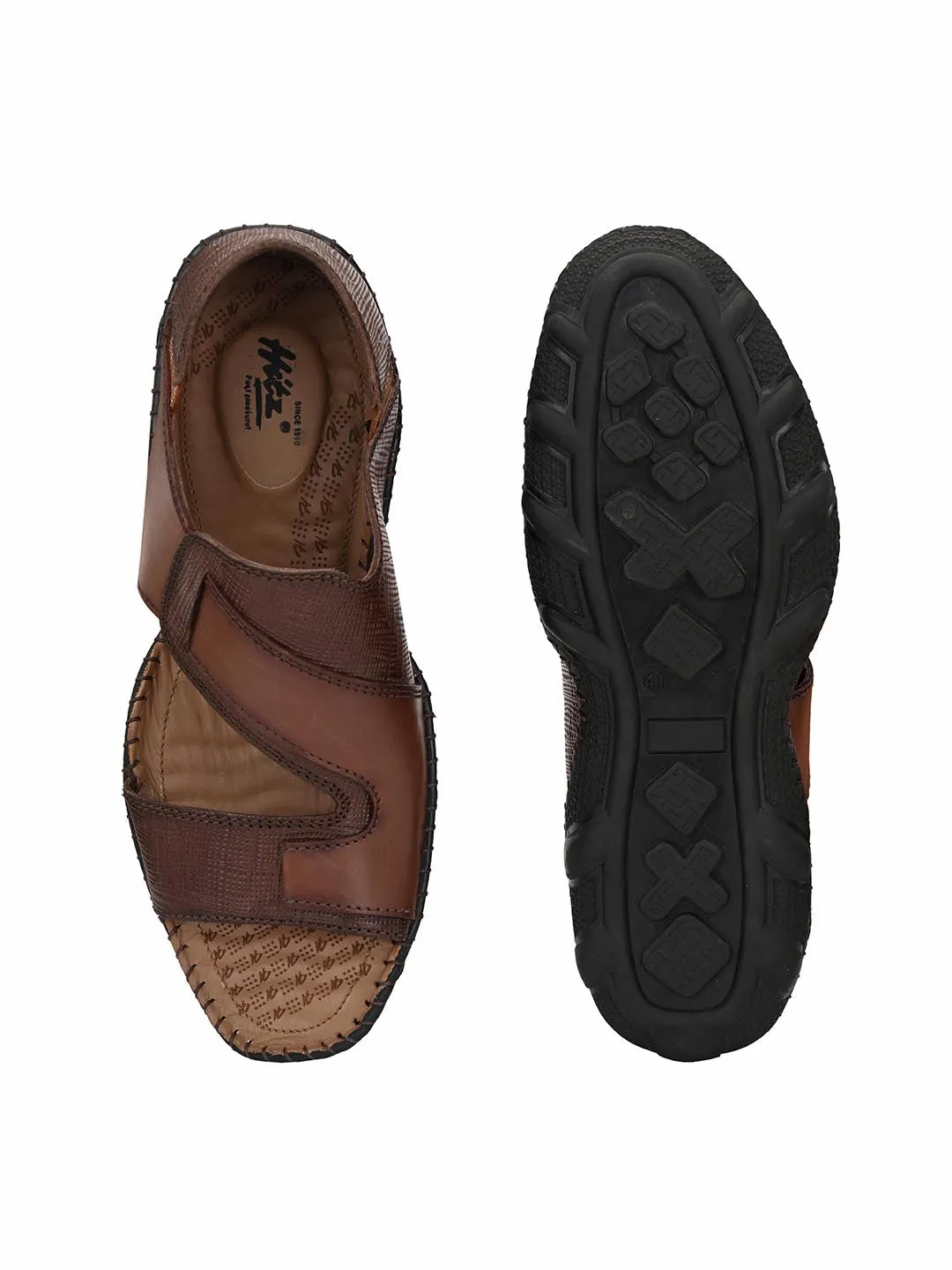 Hitz Men's Brown Leather Slip-On Casual Sandals