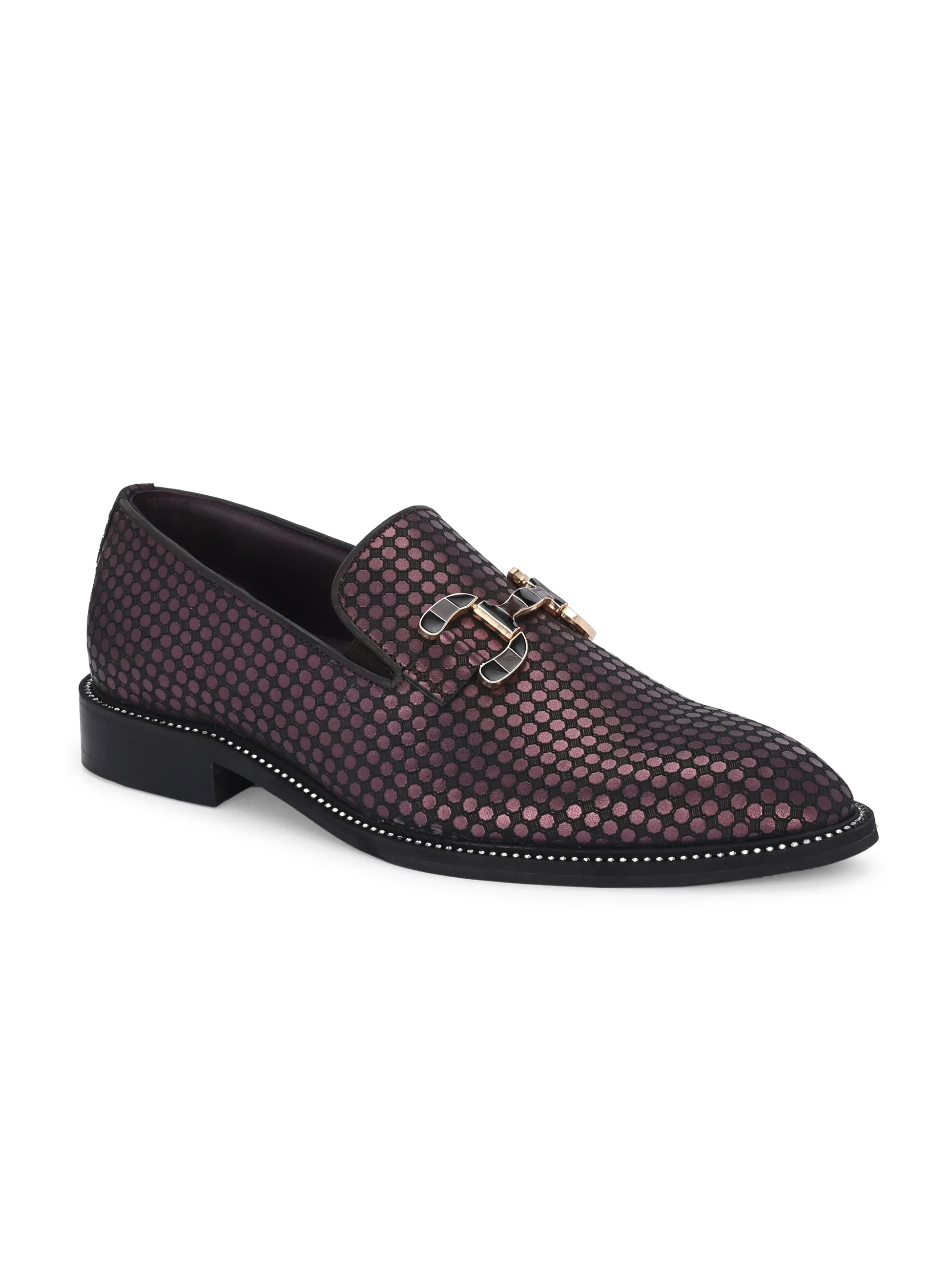 Hitz Men's Cherry Leather Formal Party Wear Slip On Shoes