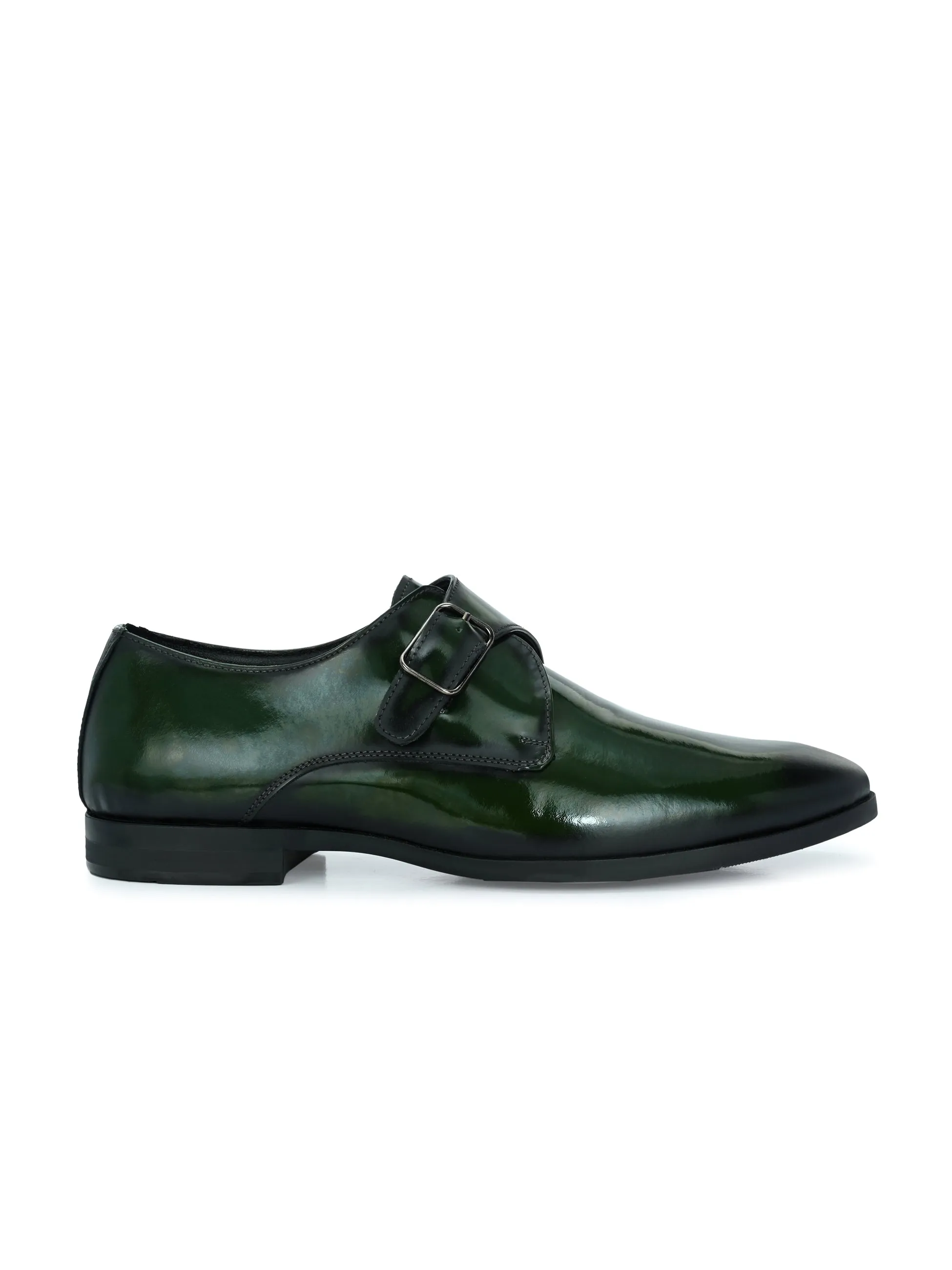 Hitz Men's Green Leather Formal Monk Shoes