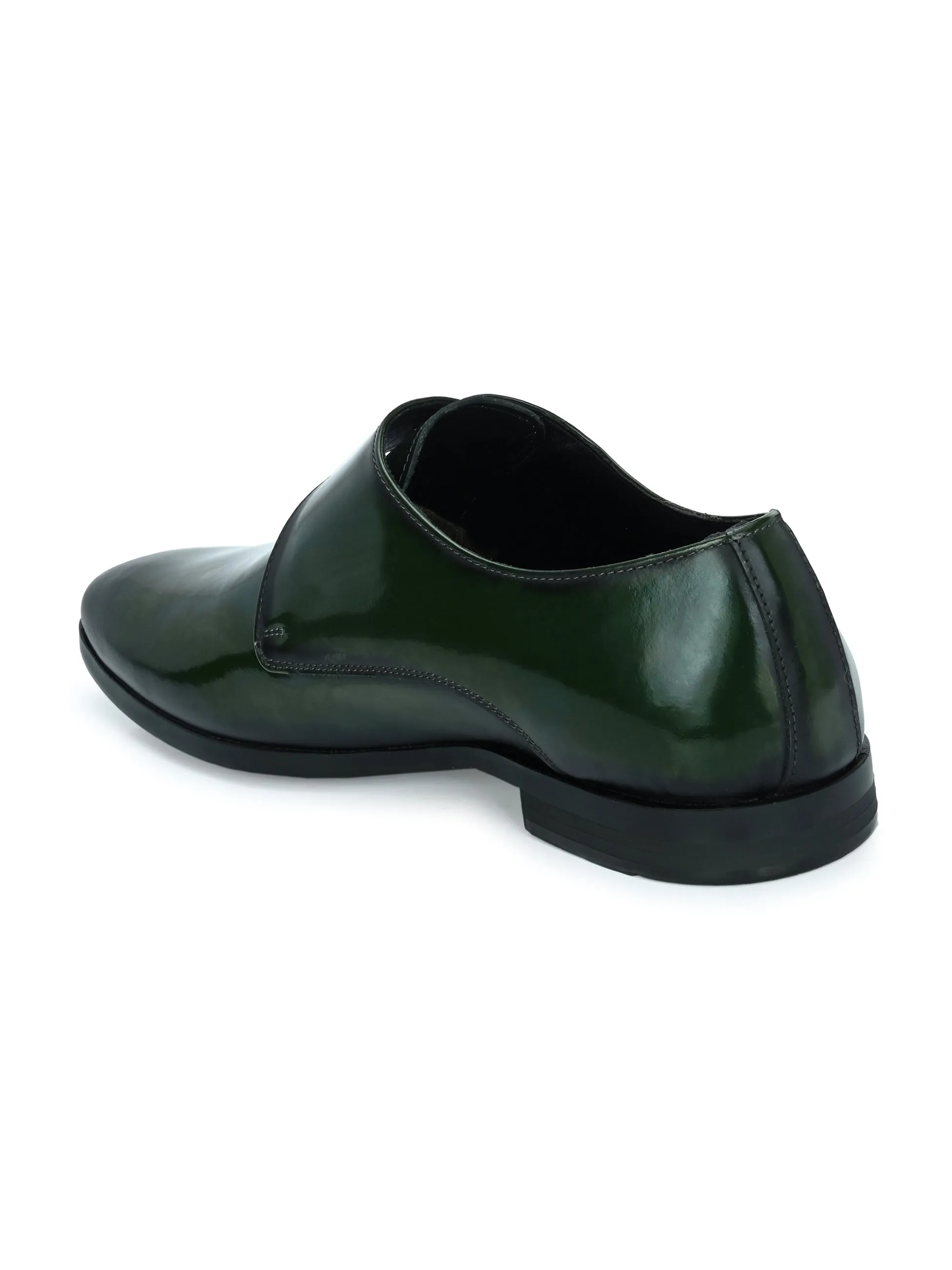 Hitz Men's Green Leather Formal Monk Shoes