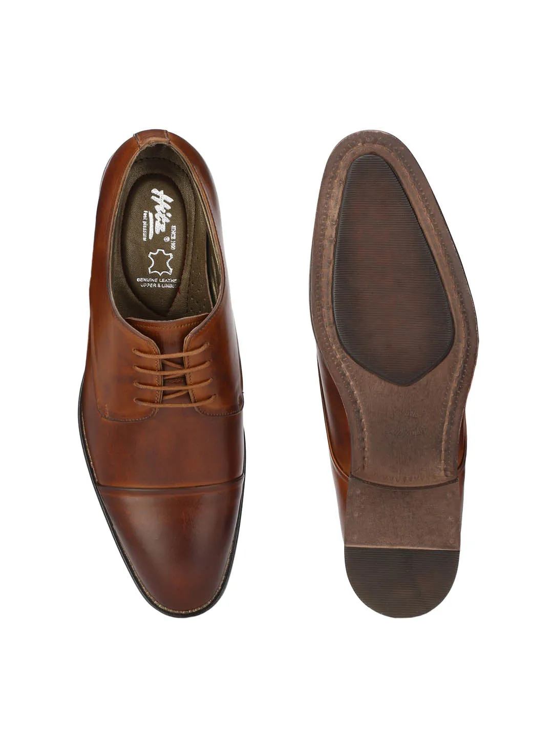 Hitz Men's Tan Leather Lace-up Semi-Formal Shoes