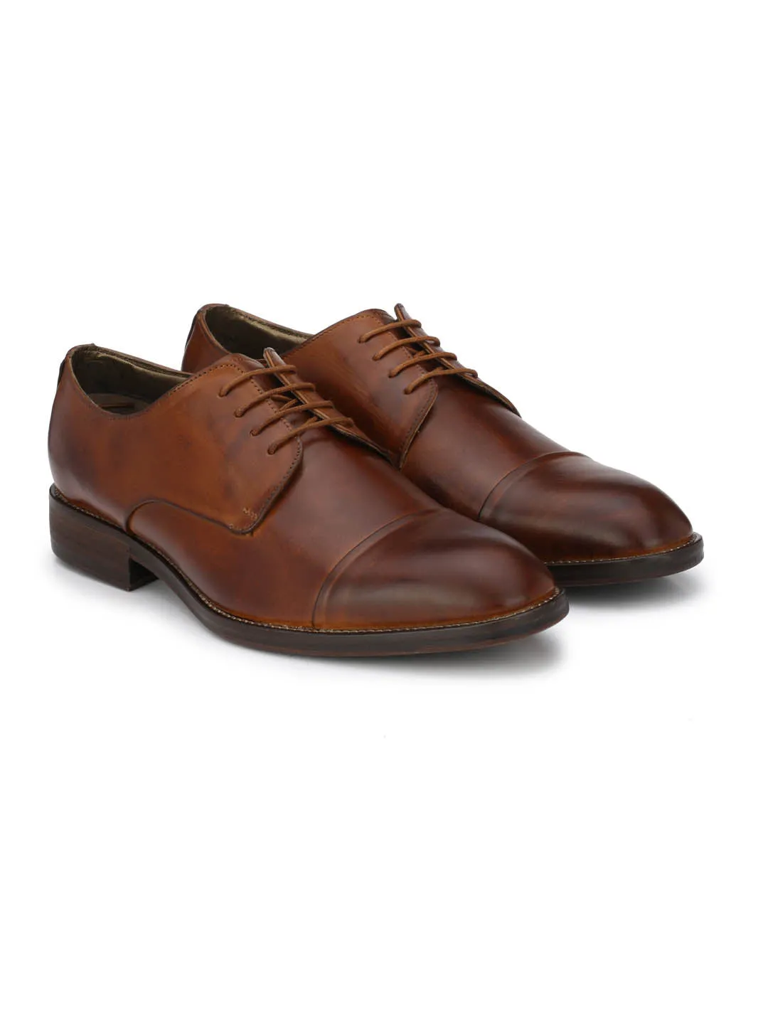 Hitz Men's Tan Leather Lace-up Semi-Formal Shoes