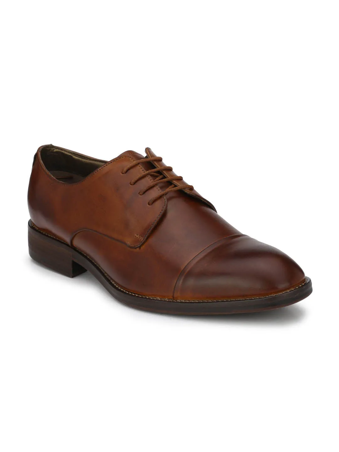 Hitz Men's Tan Leather Lace-up Semi-Formal Shoes