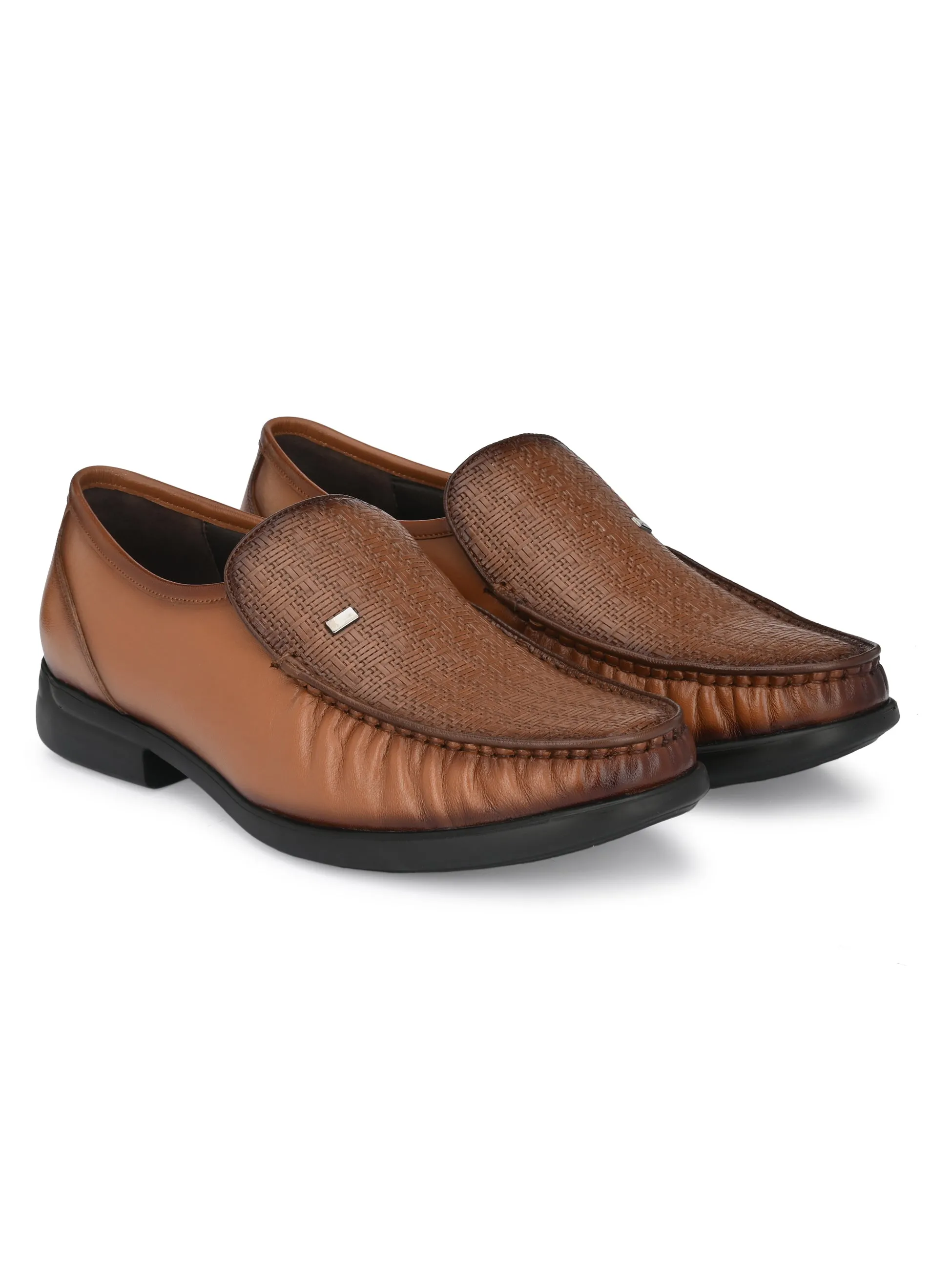 Hitz Men's Tan Leather Slip-On Comfort Shoes