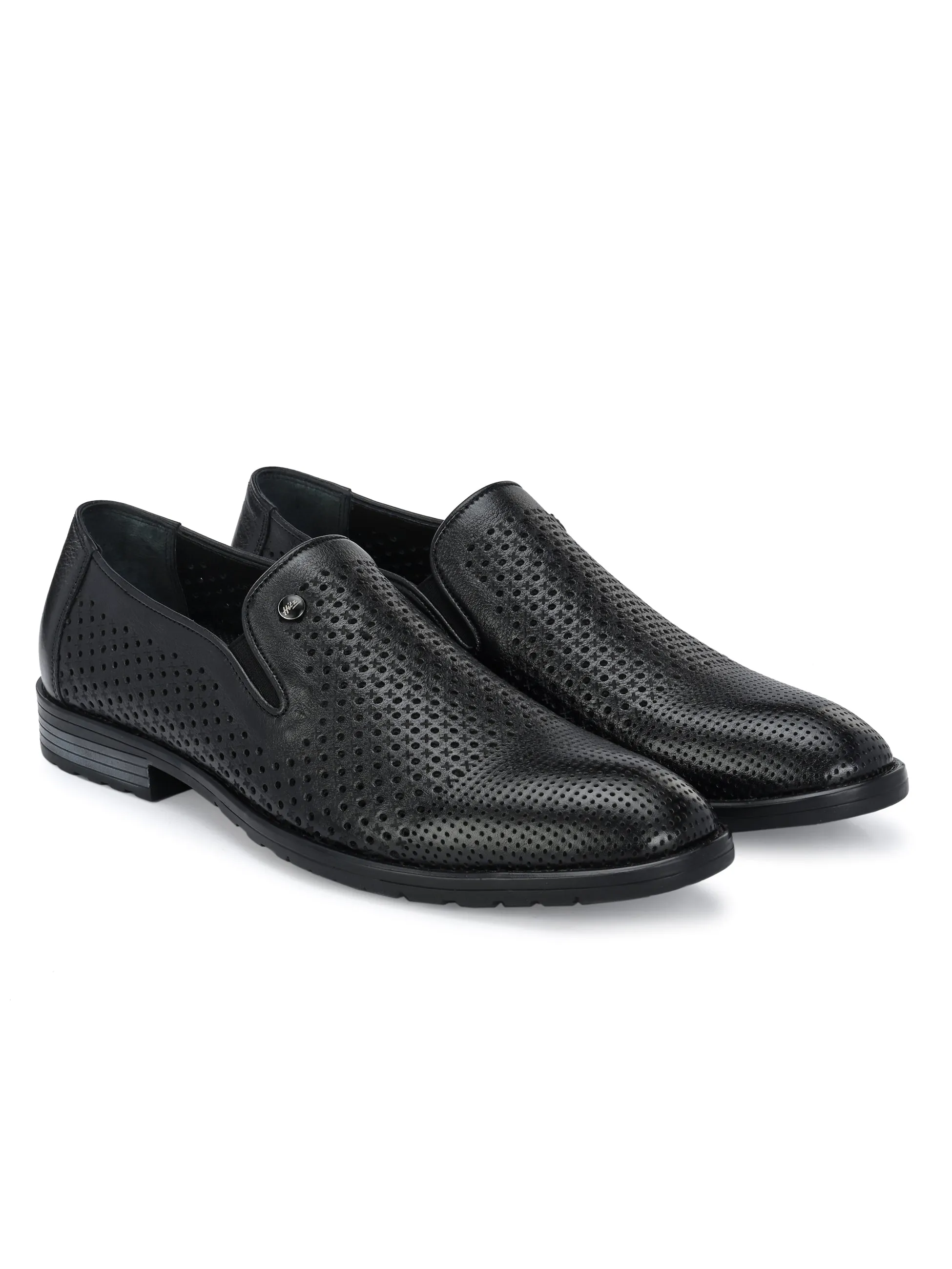 HITZ1681 Men's Black Leather Party Wear Slip On Shoes