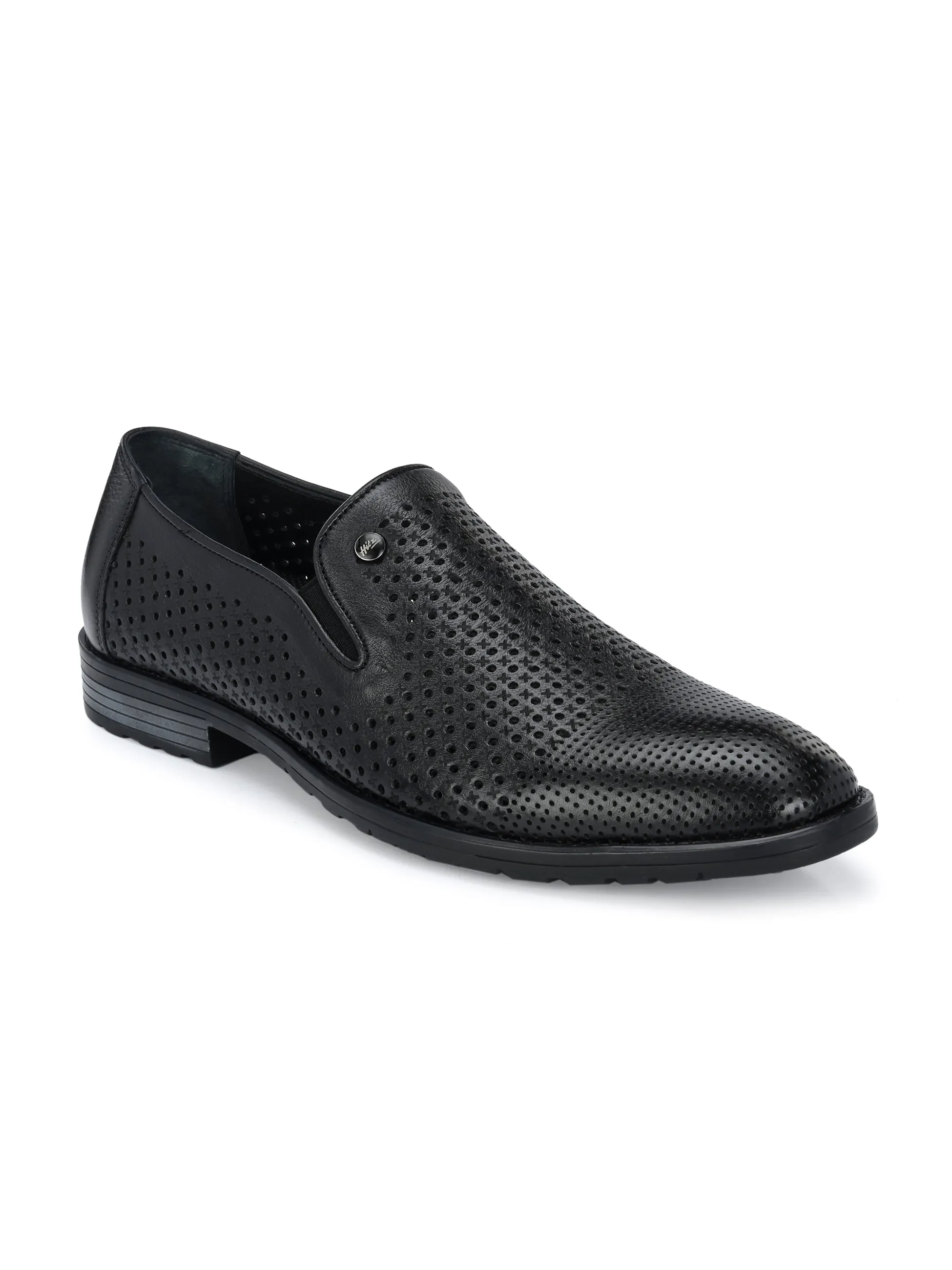 HITZ1681 Men's Black Leather Party Wear Slip On Shoes