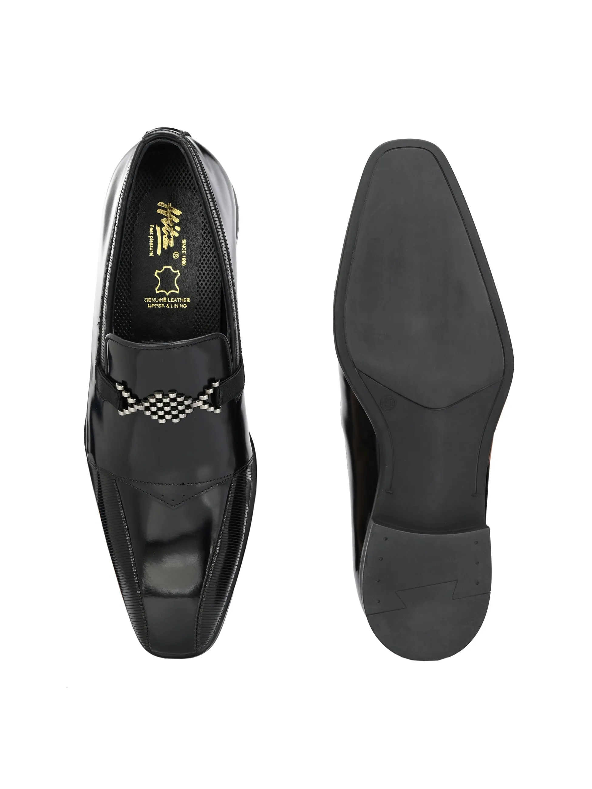 HITZ3718-Men's Black Leather Party Wear Shoes