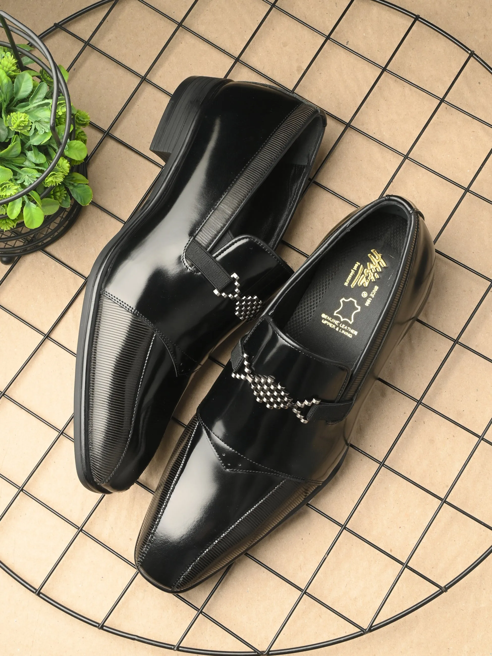 HITZ3718-Men's Black Leather Party Wear Shoes