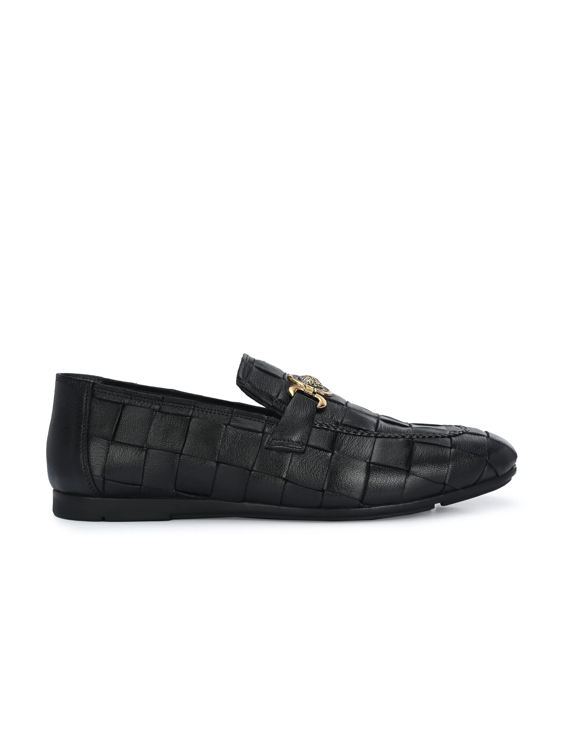 HITZ4928 Men's Black Leather Party Wear Slip-On Shoes